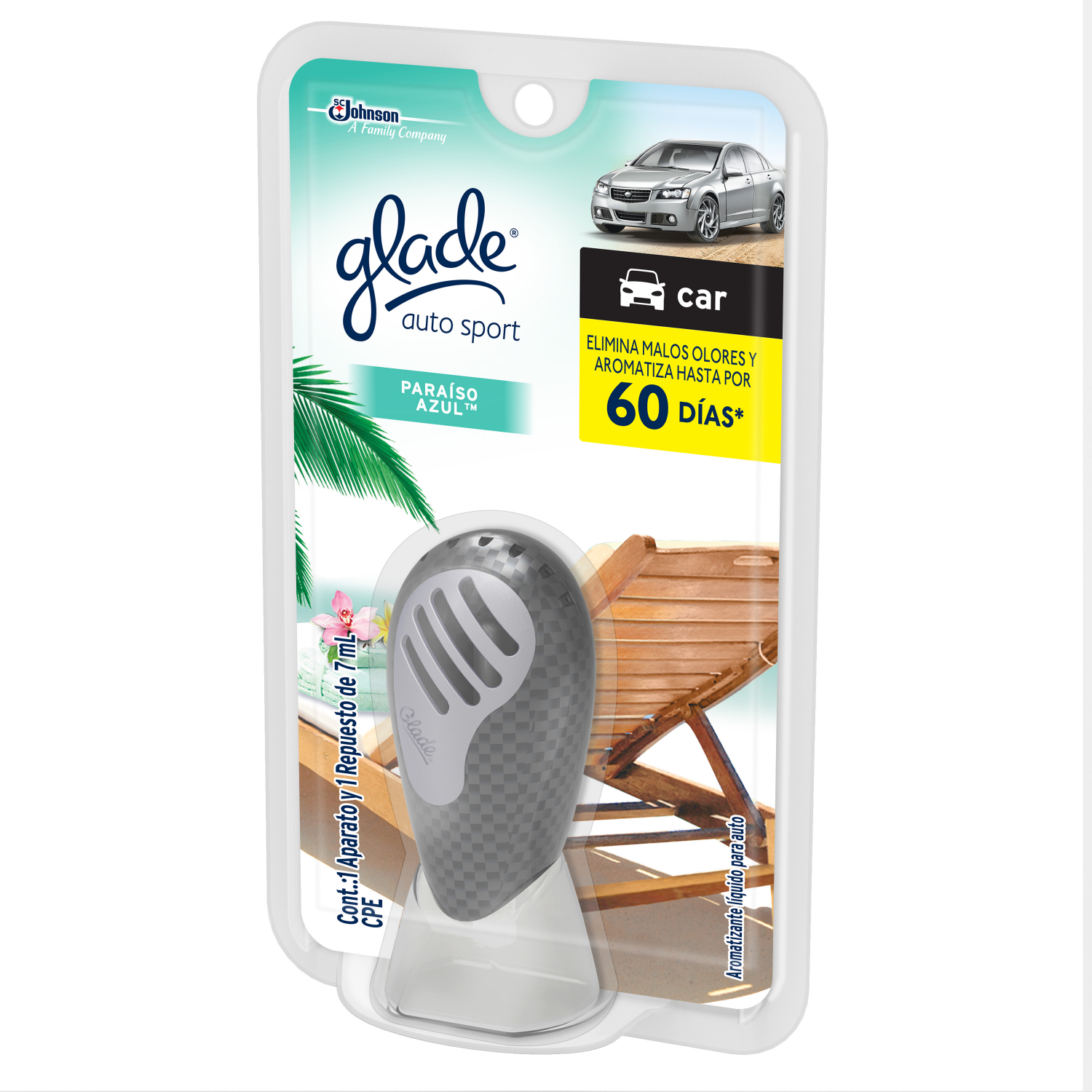 Glade Aromatizante para Carro Auto Sport Aparato Paraíso Azul 7ml