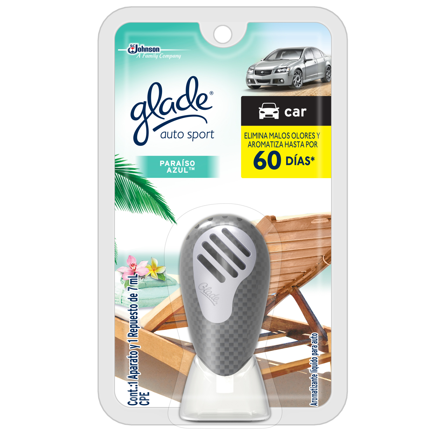Glade Aromatizante para Carro Auto Sport Aparato Paraíso Azul 7ml