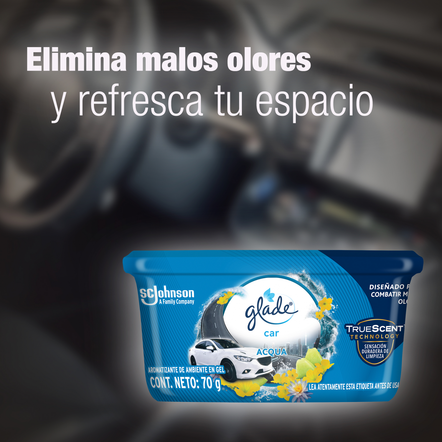 Glade Aromatizante para Carro Mini Gel Car, Acqua 70g