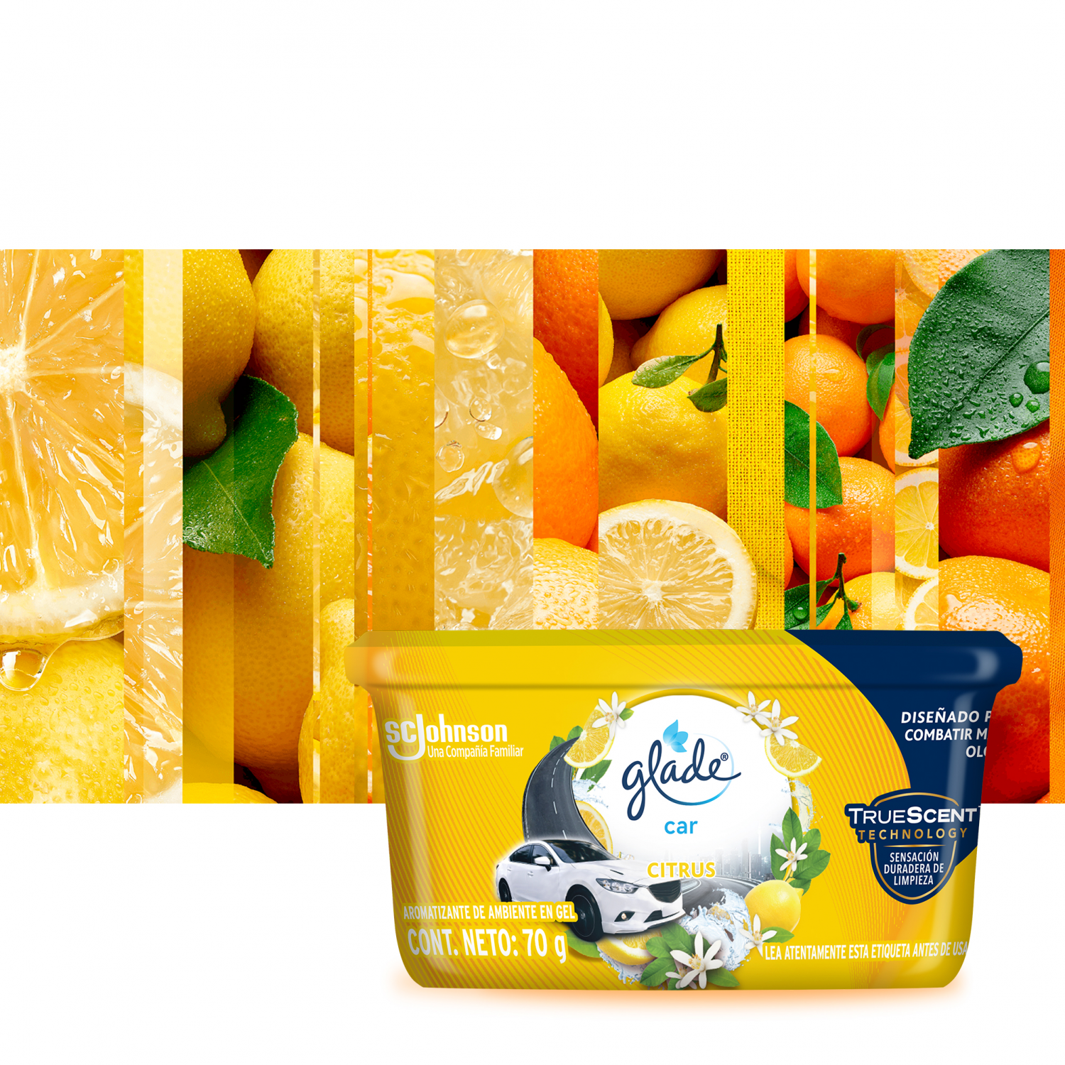 Glade Aromatizante para Carro Mini Gel Car, Citrus 70g
