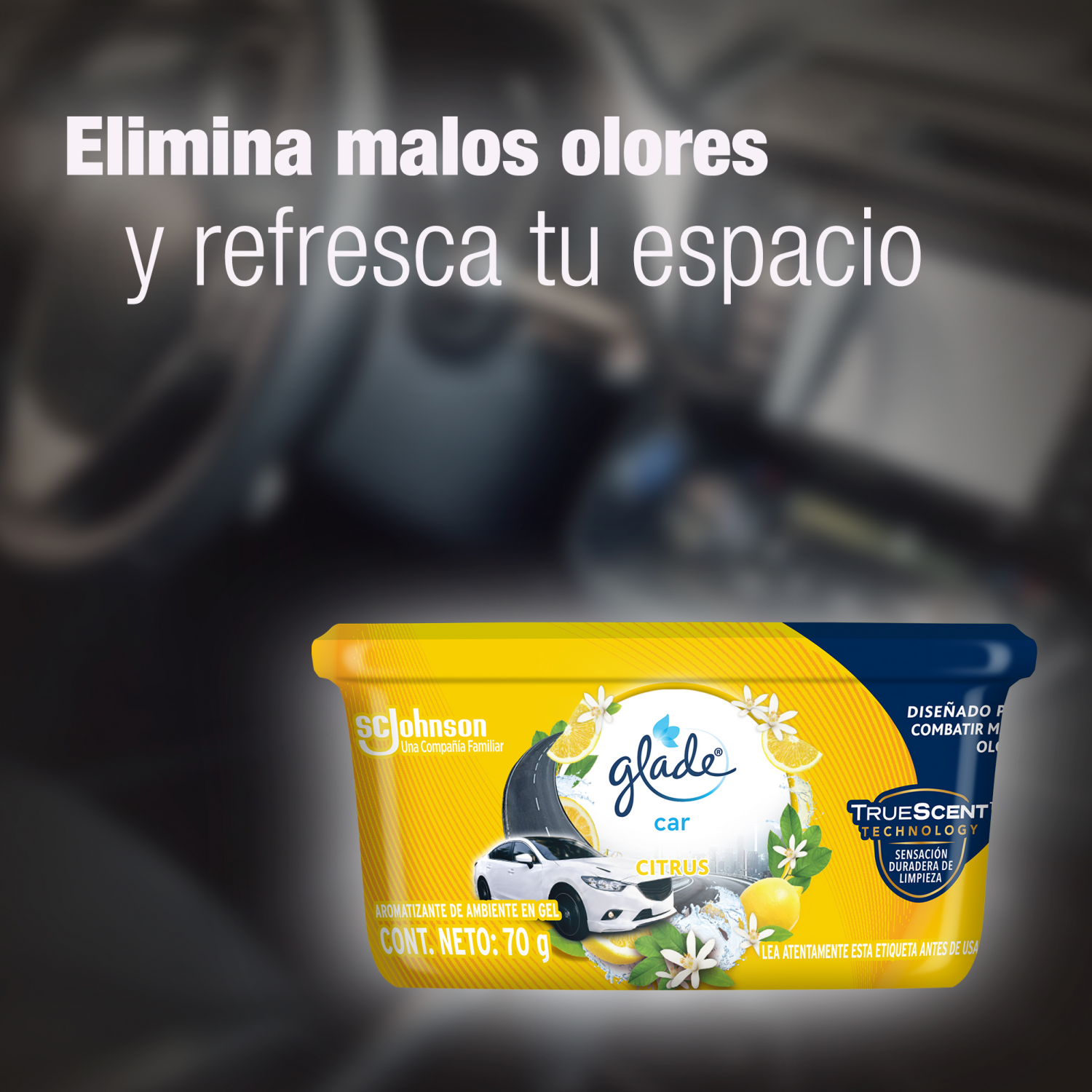 Glade Aromatizante para Carro Mini Gel Car, Citrus 70g