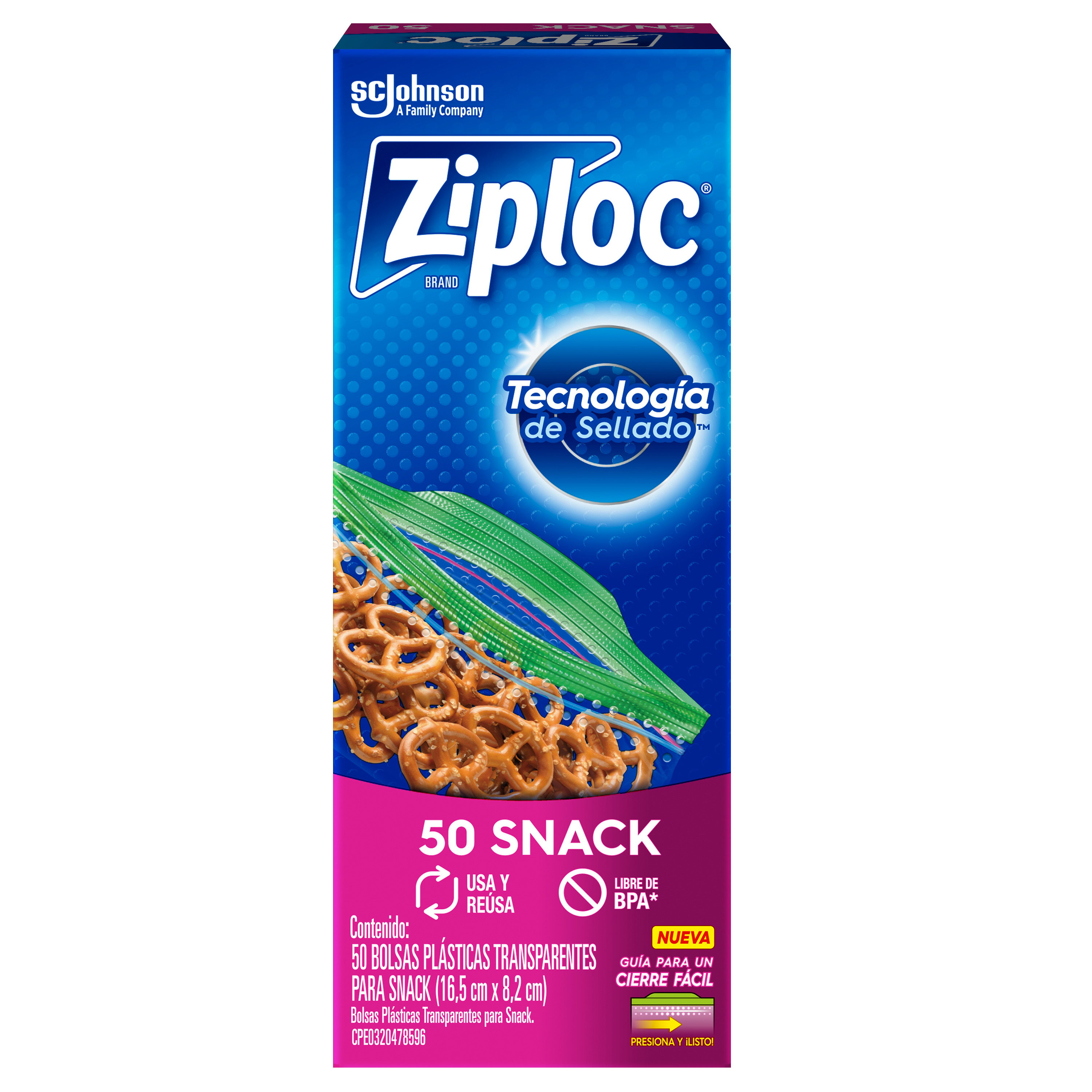 Ziploc Bolsa Reutilizable para Snack 50 piezas