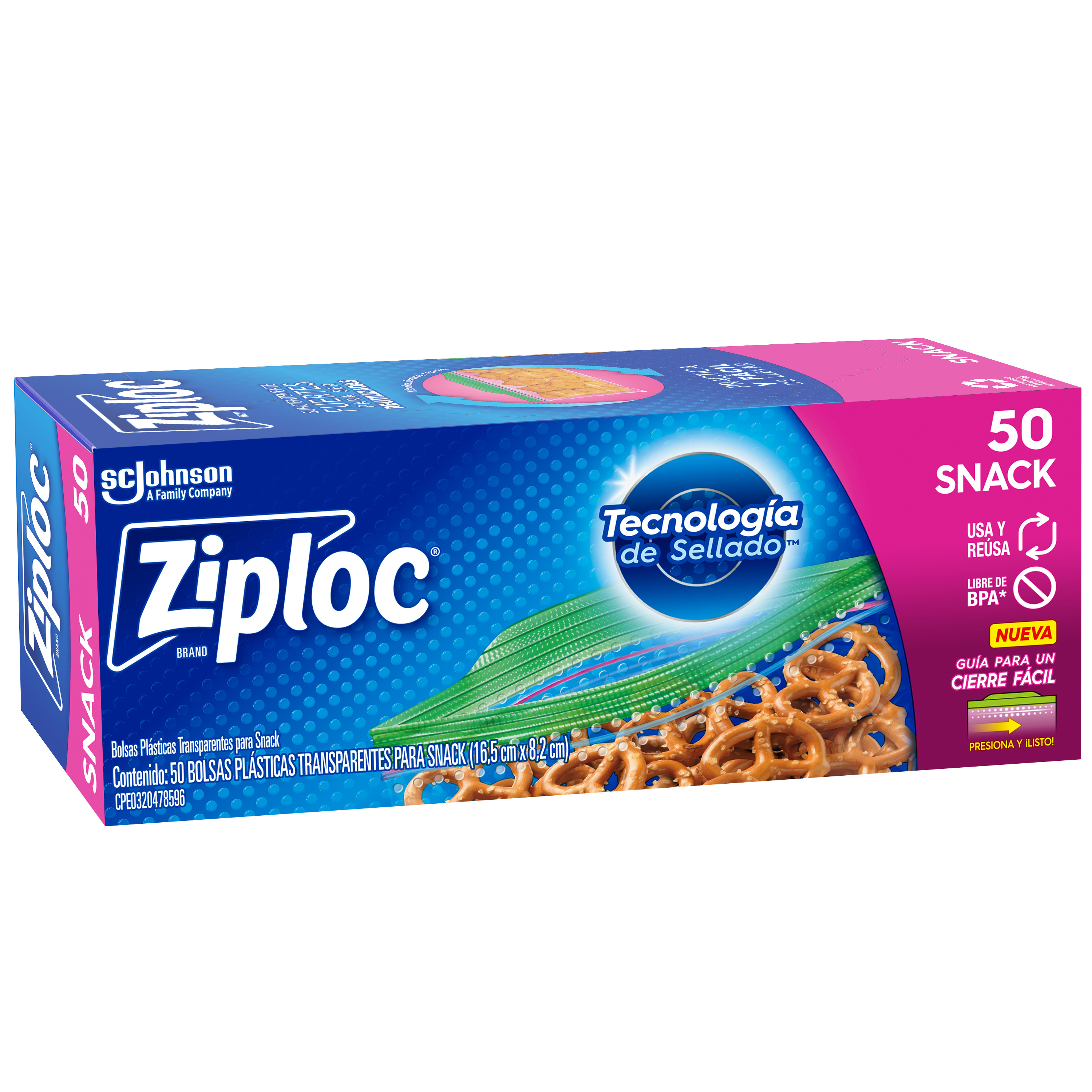 Ziploc Bolsa Reutilizable para Snack 50 piezas