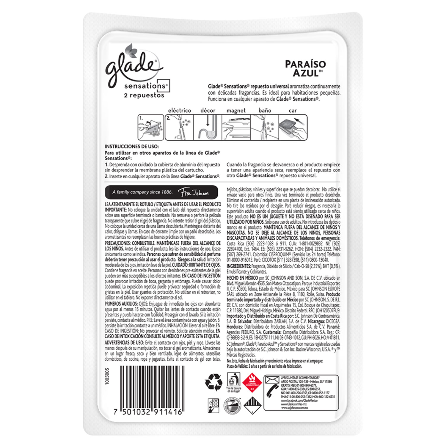 Glade Sensations Refill x2 Paraíso Azul 16g