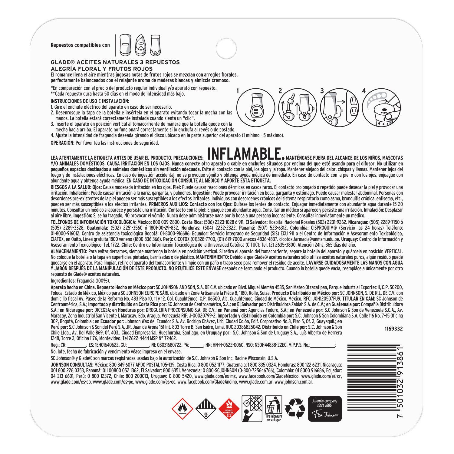 Glade Aromatizante Aceites Naturales Repuesto x3 Alegría Floral y frutos Rojos 21 mL