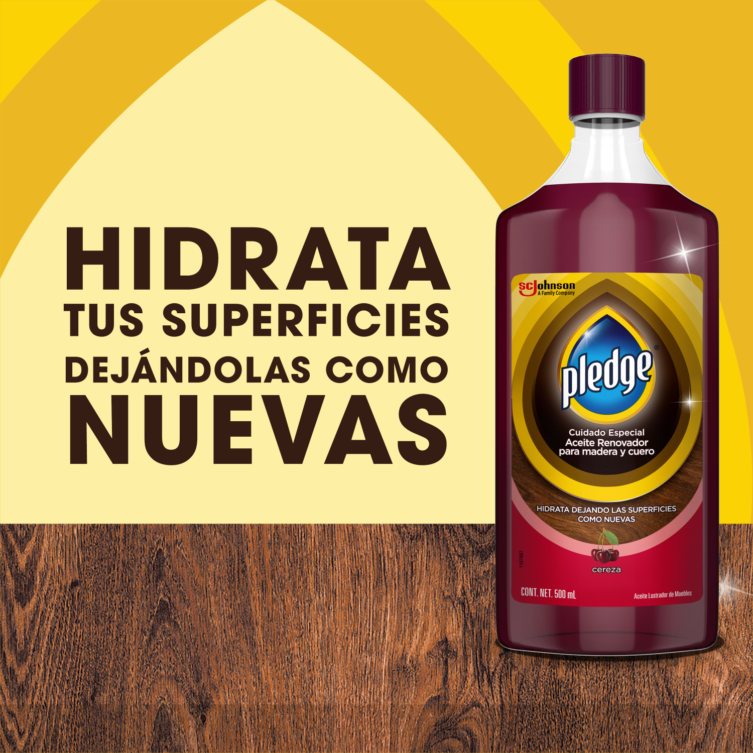 Pledge Lustrador Renovador de Muebles de Madera y Cuero en Aceite Cereza 500 mL