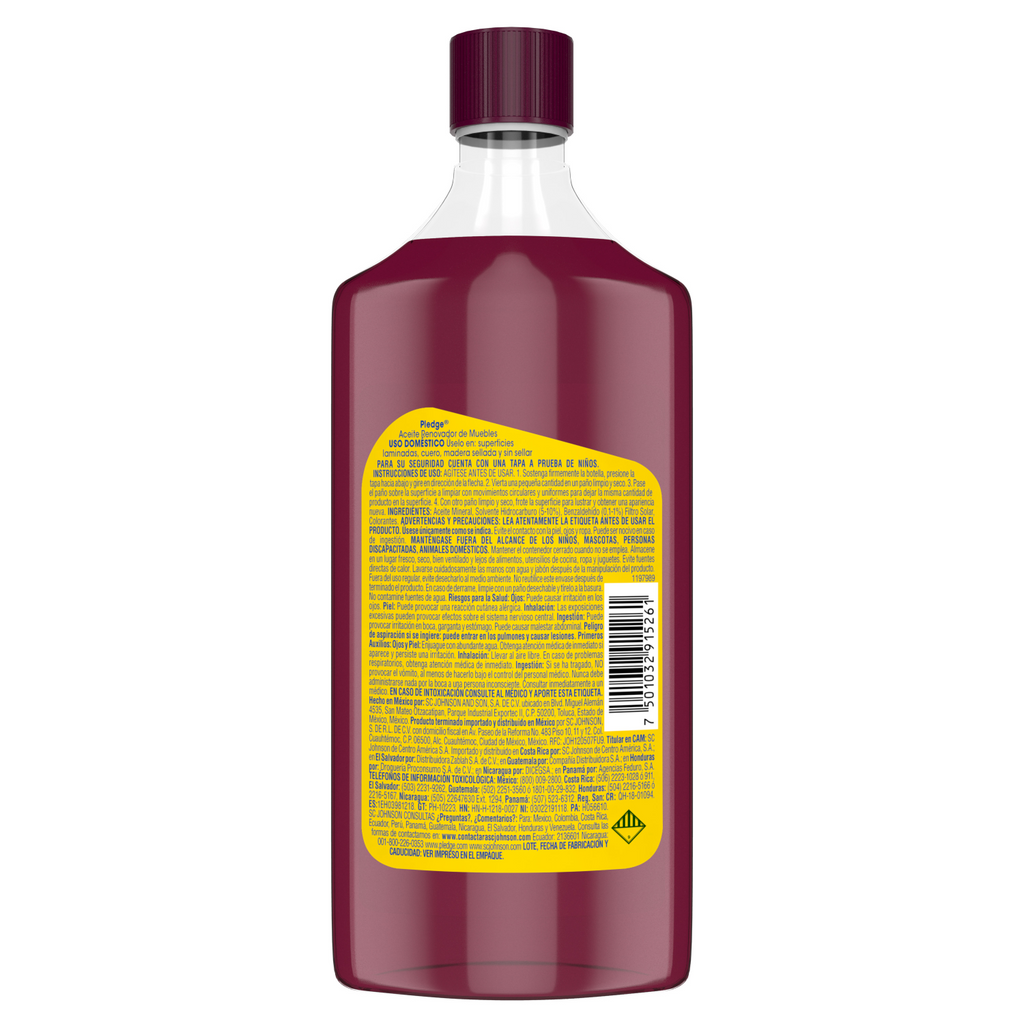 Pledge Lustrador Renovador de Muebles de Madera y Cuero en Aceite Cereza 500 mL