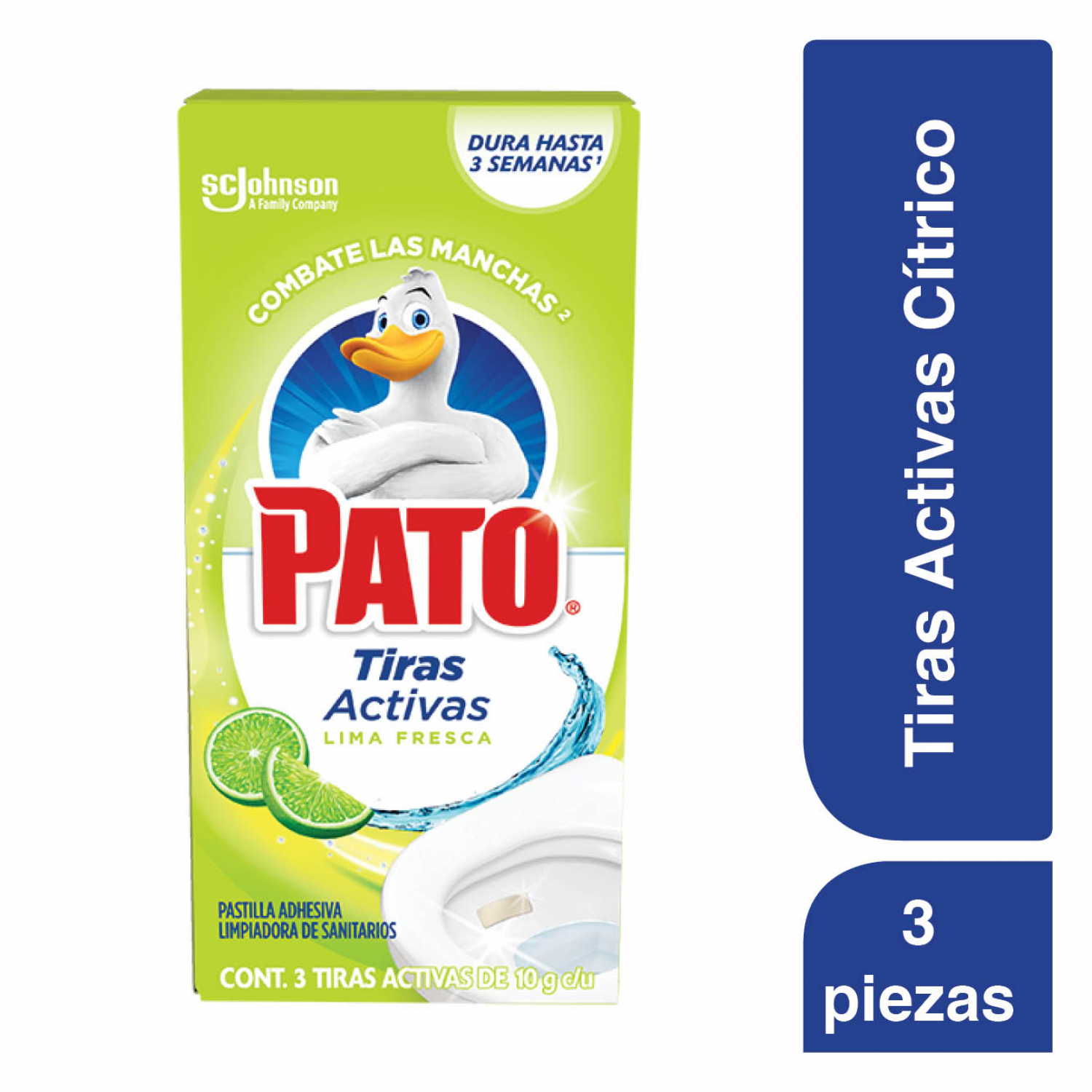 Pato® Tiras Activas Lima Fresca, Pastillas adhesivas para Sanitario, 3 unidades