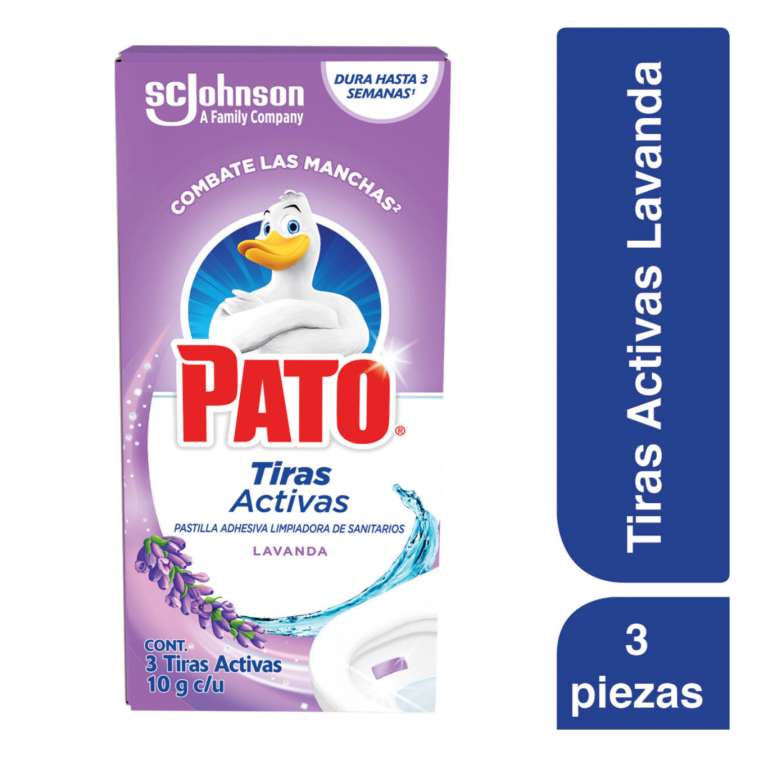 Pato® Tiras Activas Lavanda, Pastillas adhesivas para Sanitario, 3 unidades