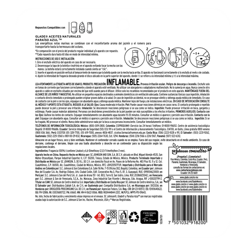 Glade Aceites Naturales 3 Repuestos Paraíso Azul 63 mL