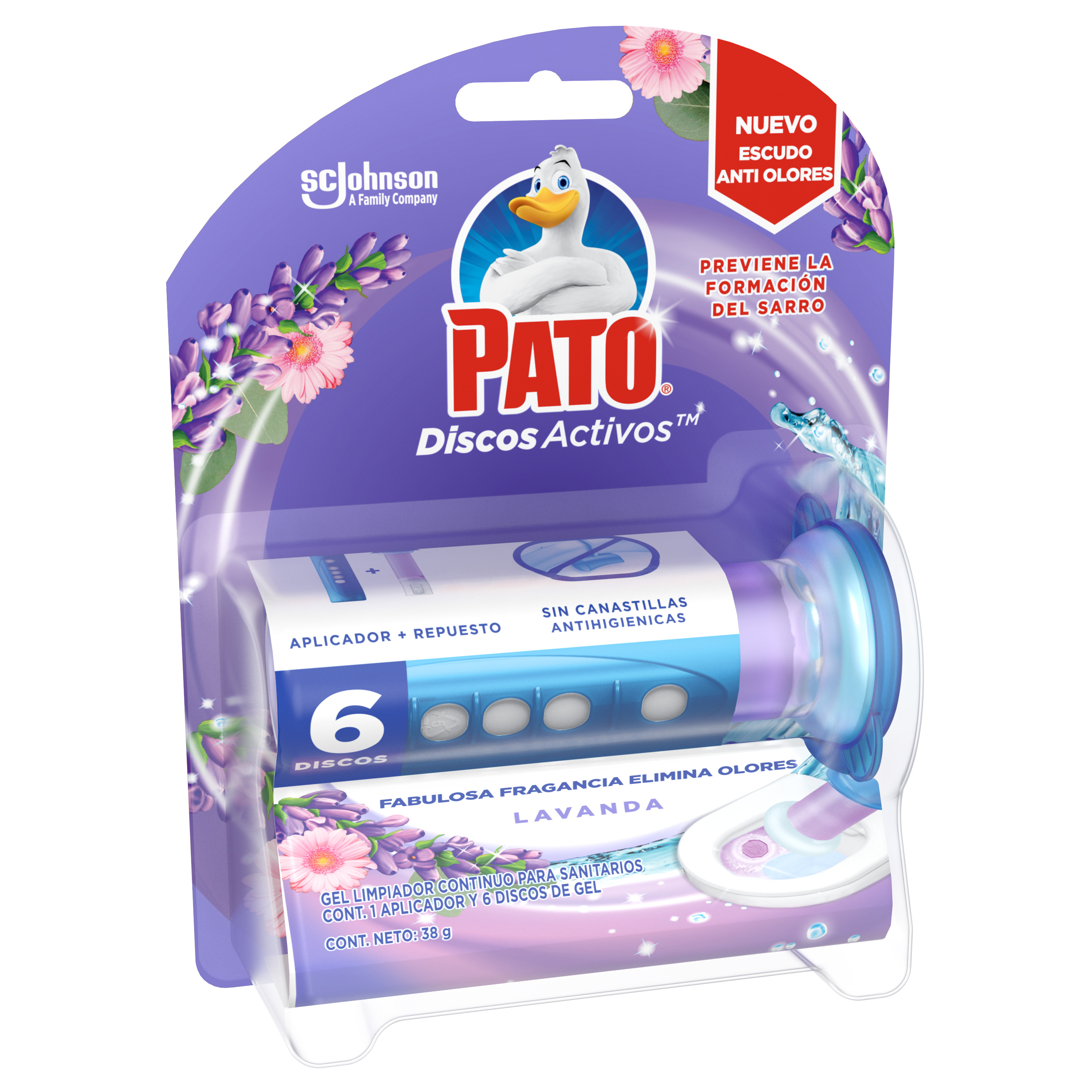 Pato Baños Discos Activos Lavanda 36 ml con un aplicador