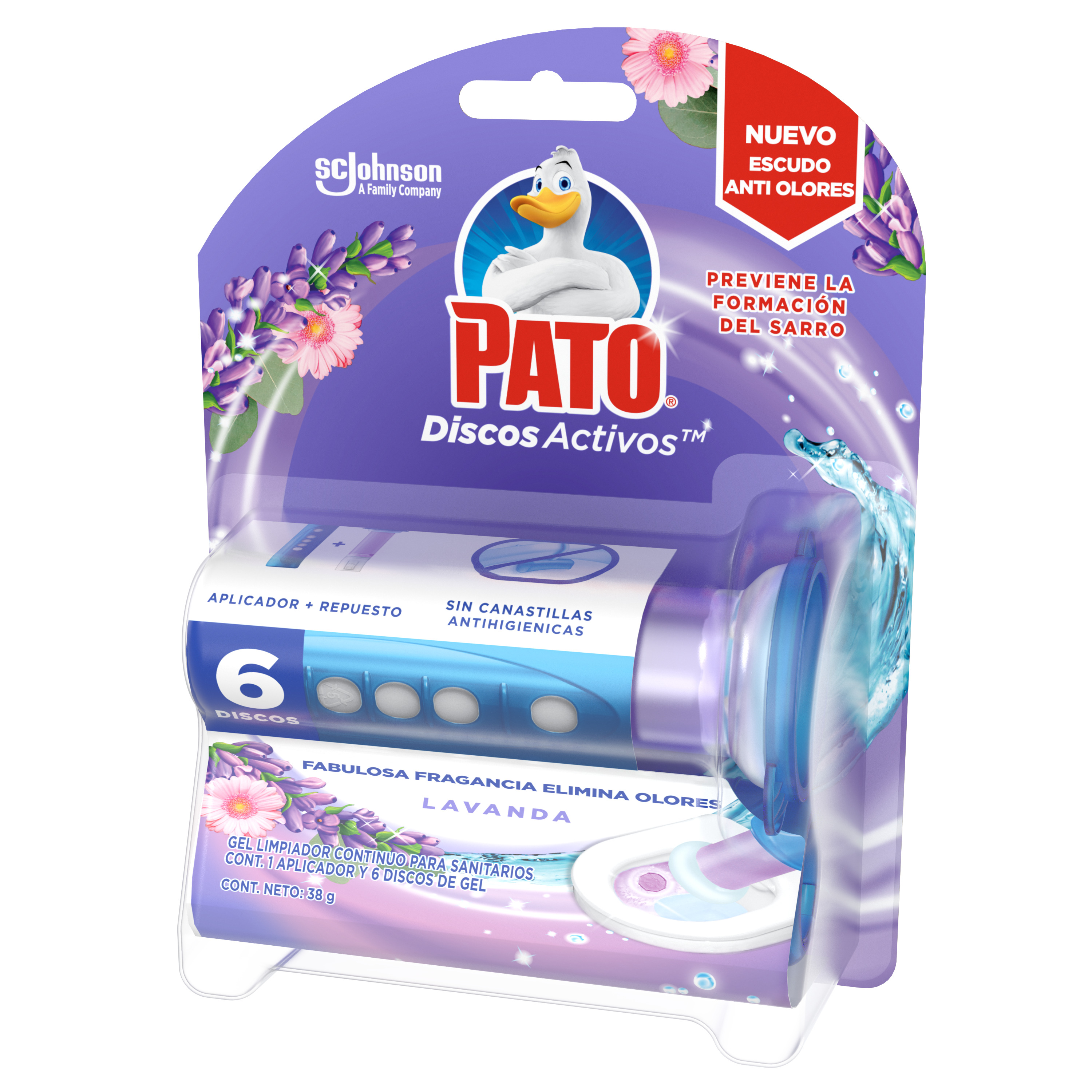 Pato Baños Discos Activos Lavanda 36 ml con un aplicador