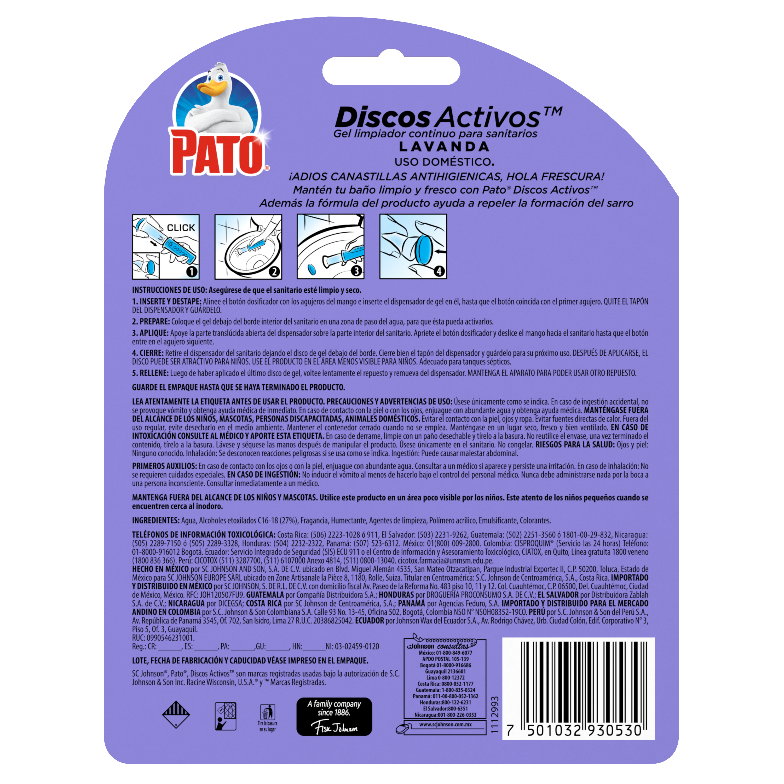 Pato Baños Discos Activos Lavanda 36 ml con un aplicador