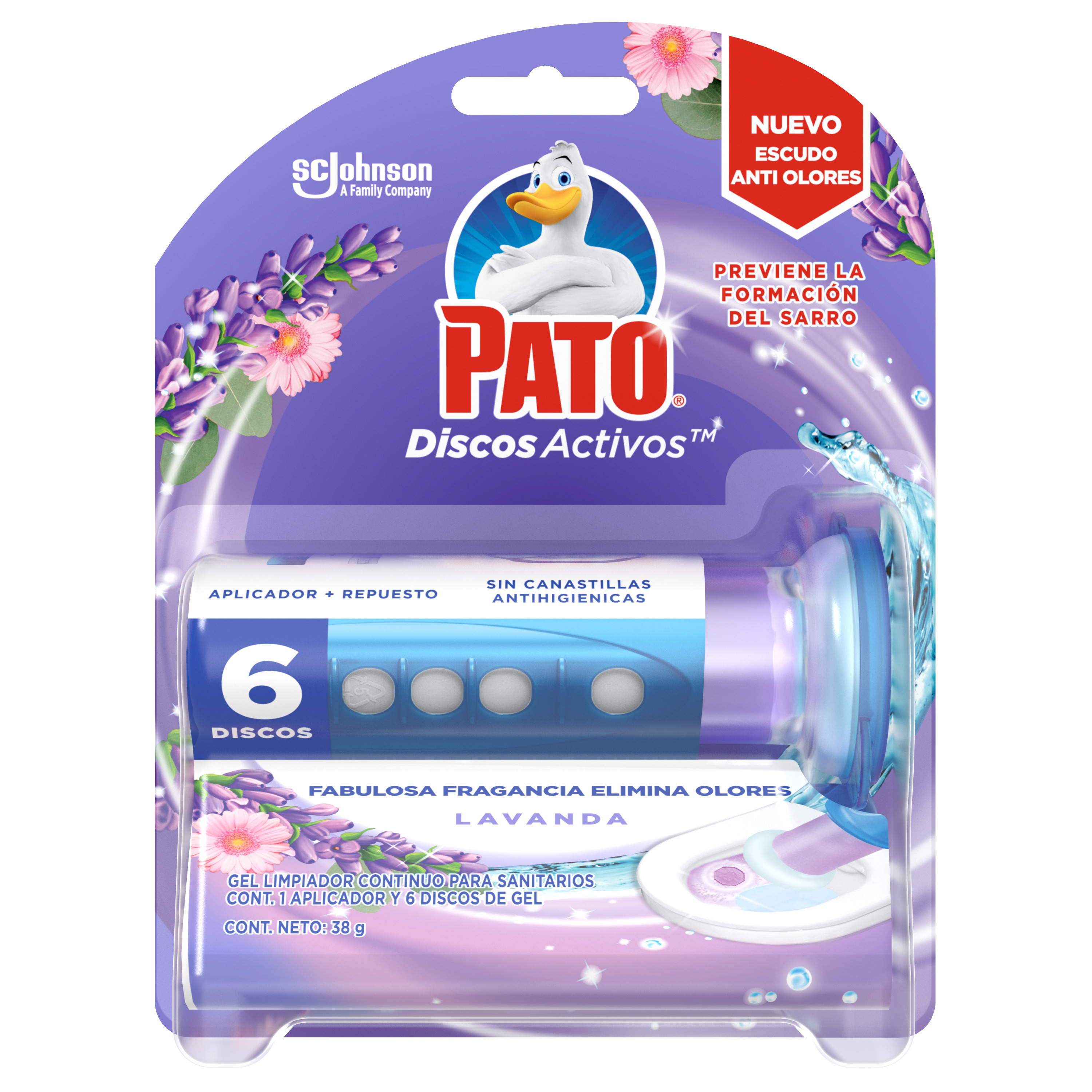 Pato Baños Discos Activos Lavanda 36 ml con un aplicador