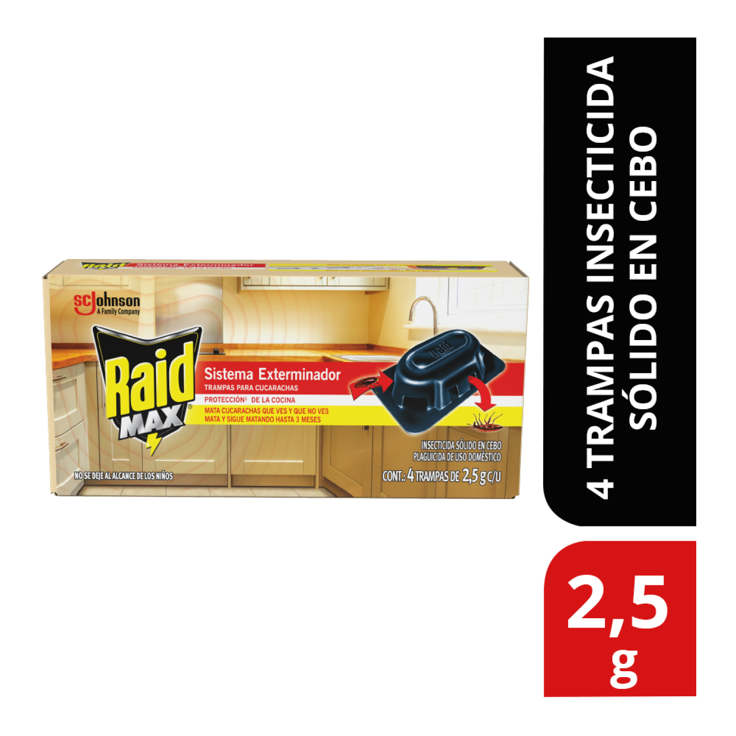 Raid Max® Sistema Exterminador, Trampas para Cucarachas, Protección de la Cocina, Plaguicida de Uso Domestico, 4 Trampas