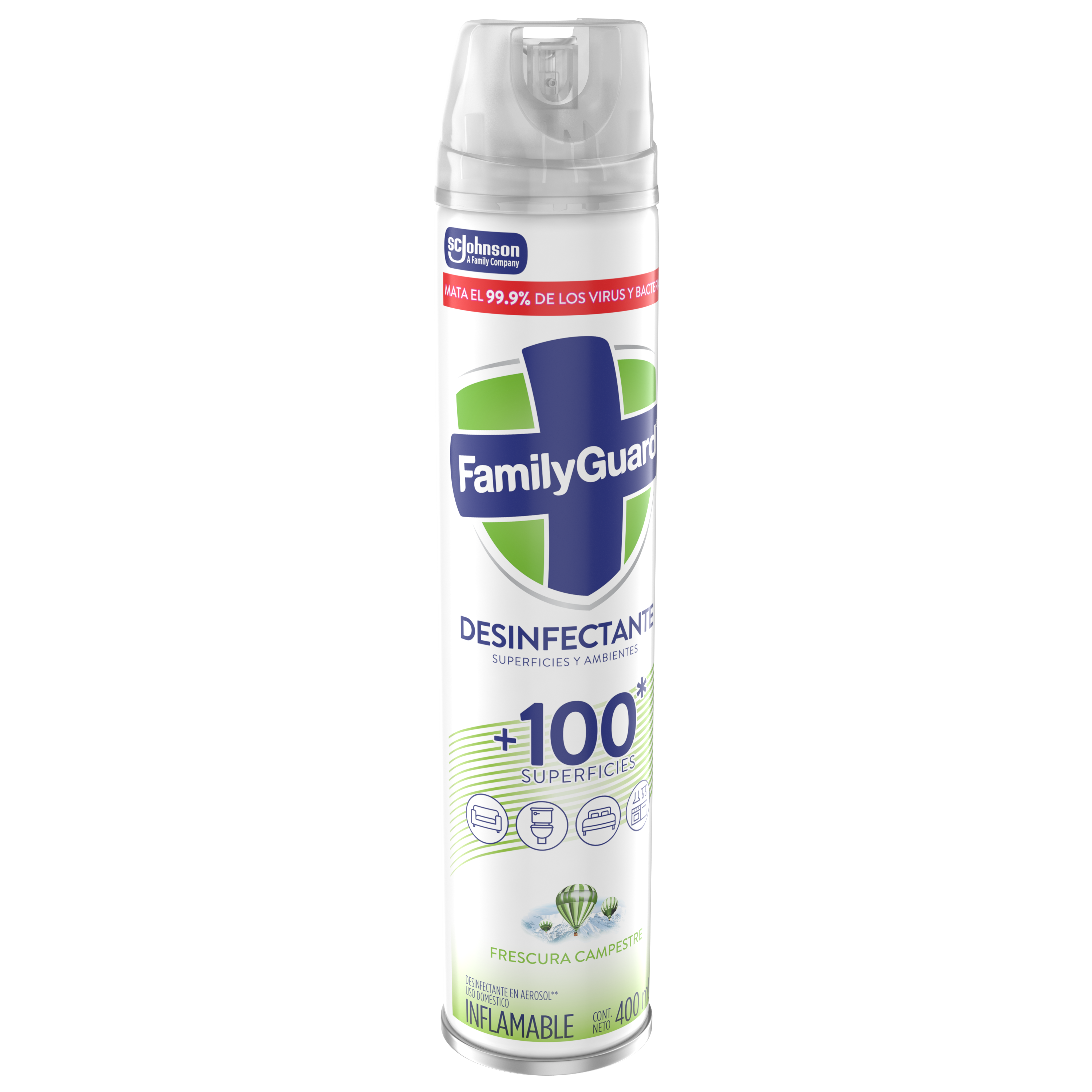 FamilyGuard Desinfectante y Eliminador de Olores en Aerosol Frescura Campestre 400 ml