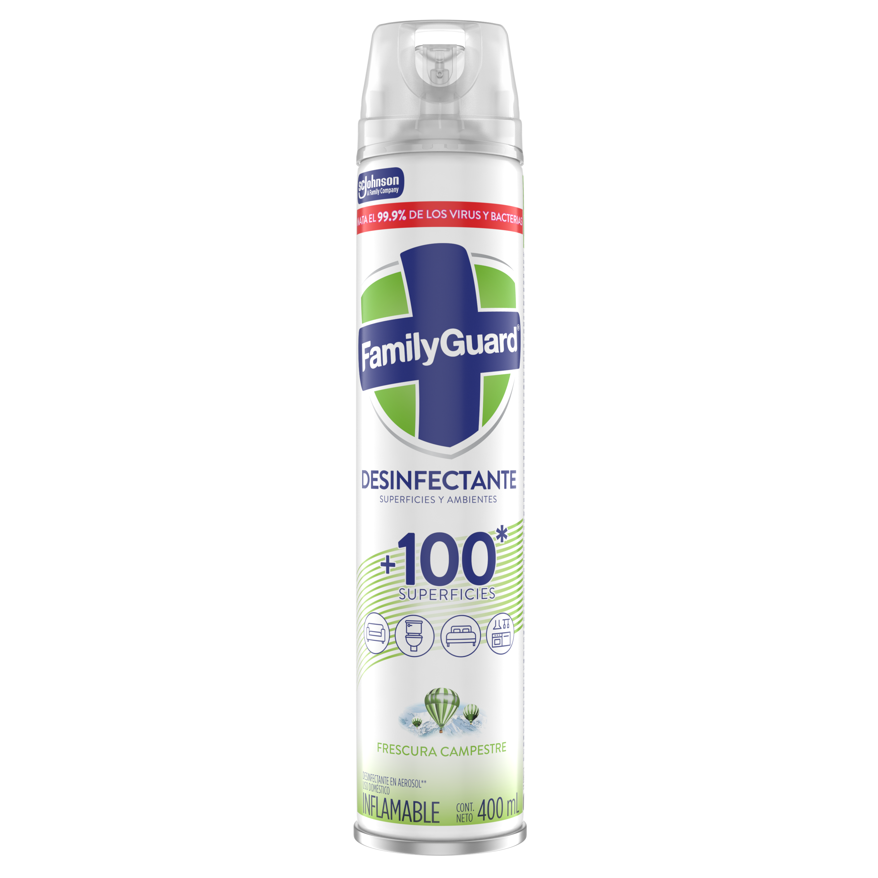FamilyGuard Desinfectante y Eliminador de Olores en Aerosol Frescura Campestre 400 ml