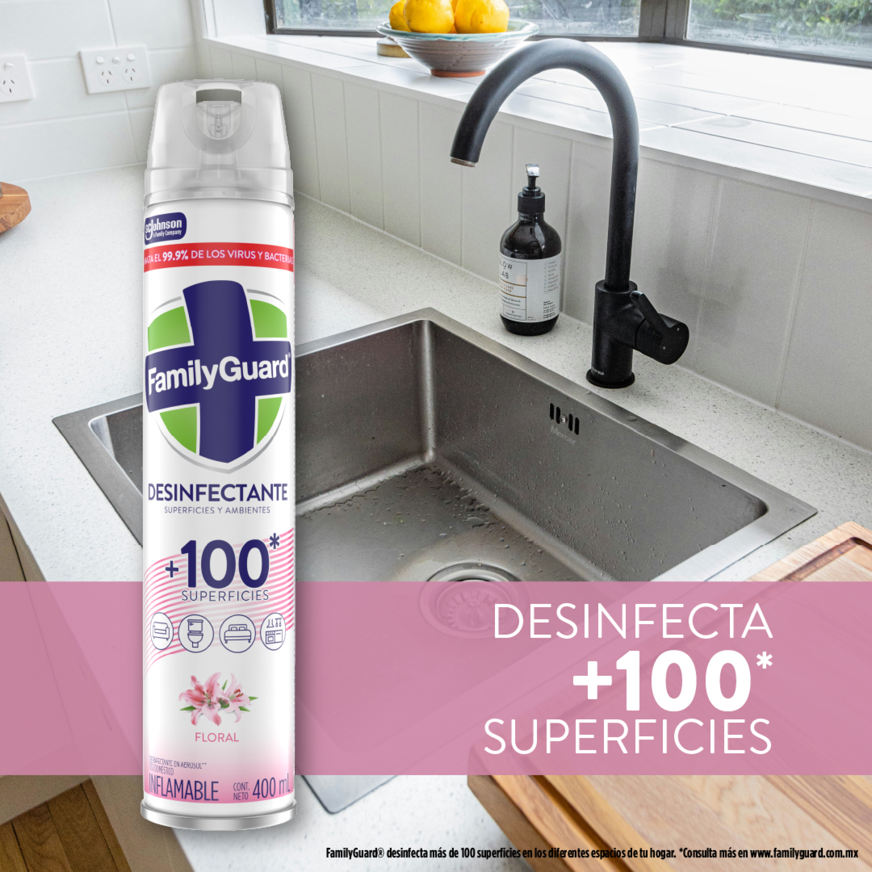 FamilyGuard Desinfectante y Eliminador de Olores en Aerosol Lavanda 400 ml