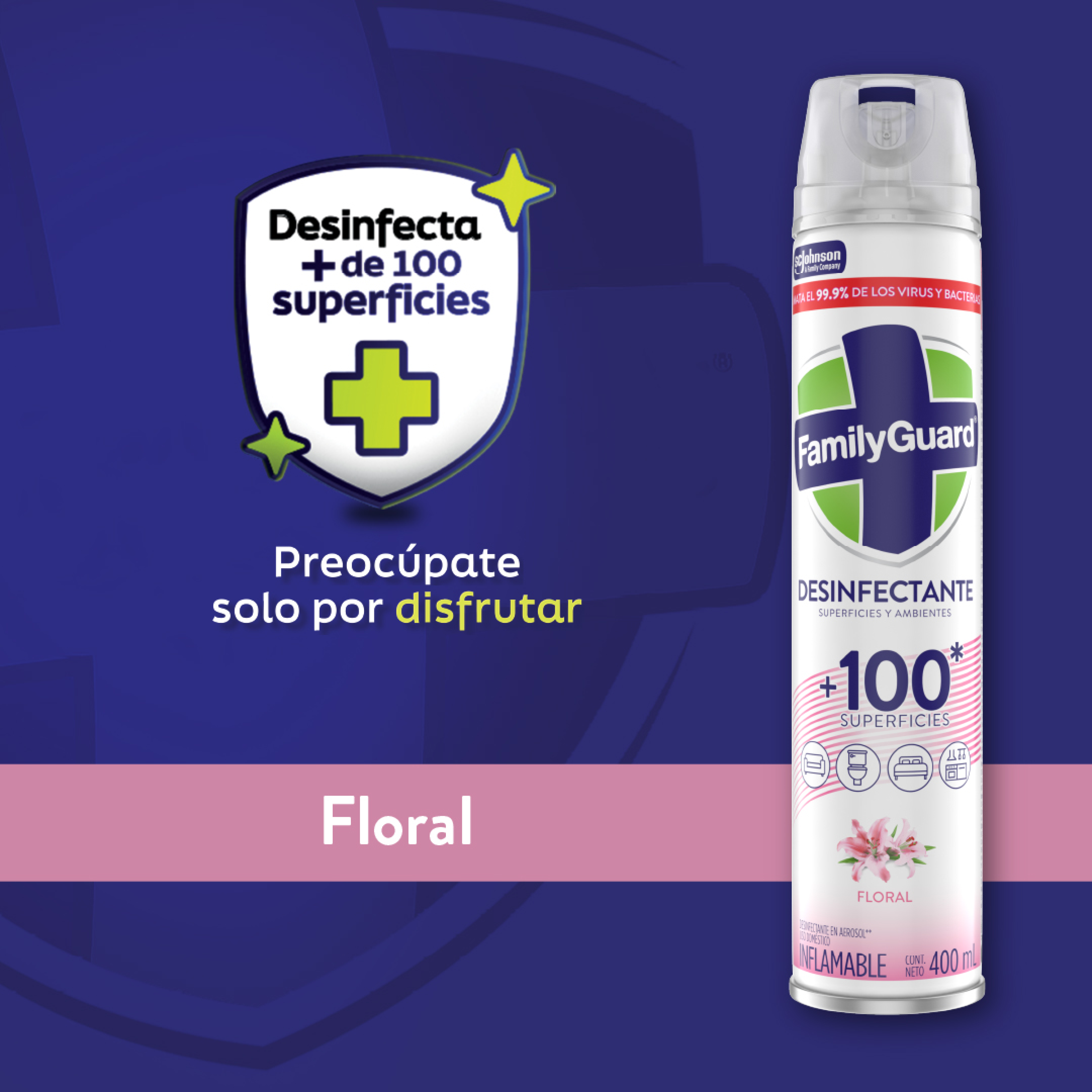 FamilyGuard Desinfectante y Eliminador de Olores en Aerosol Lavanda 400 ml