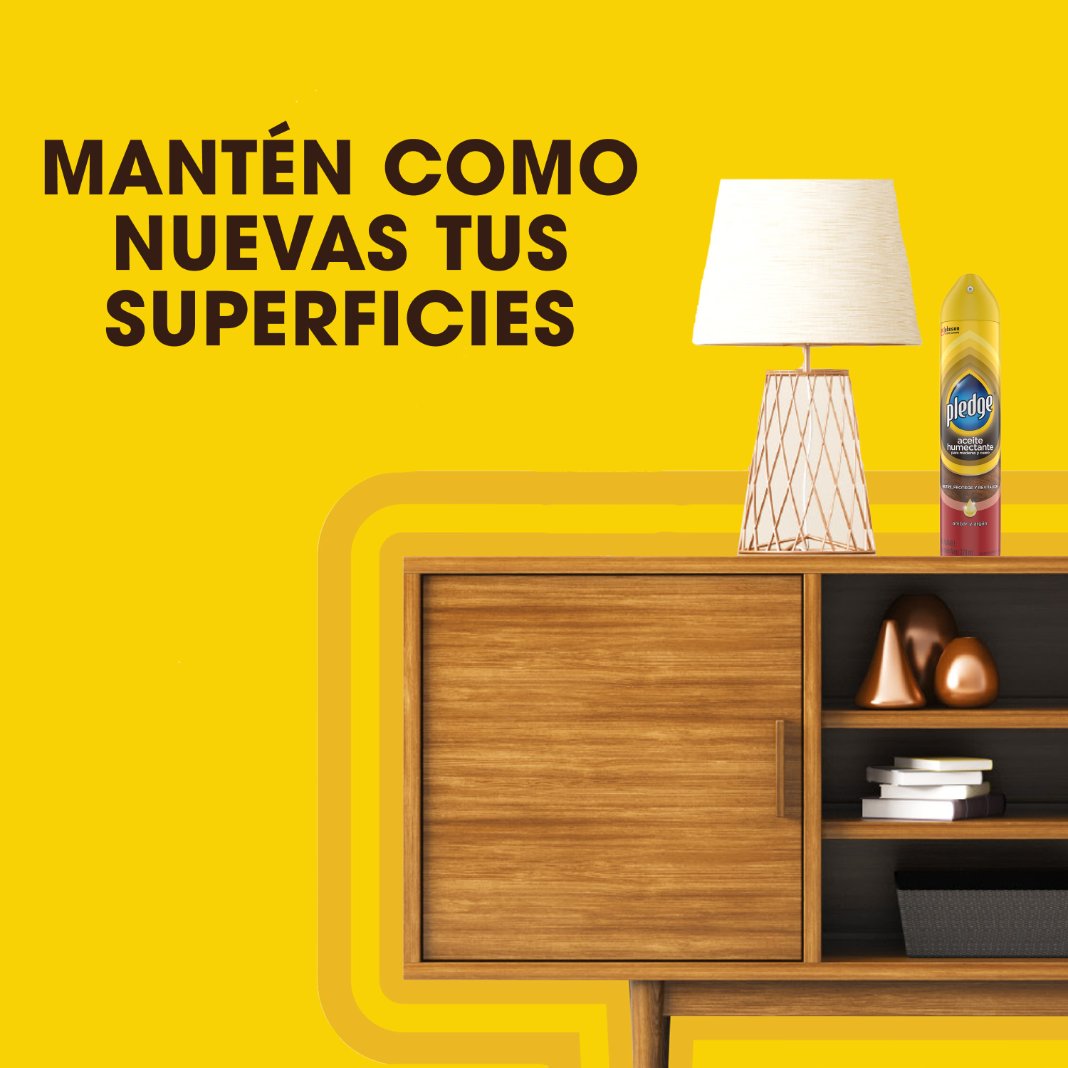 Pledge Lustrador Renovador de Muebles de Madera y Cuero en Aerosol Ámbar y Argán 378 mL