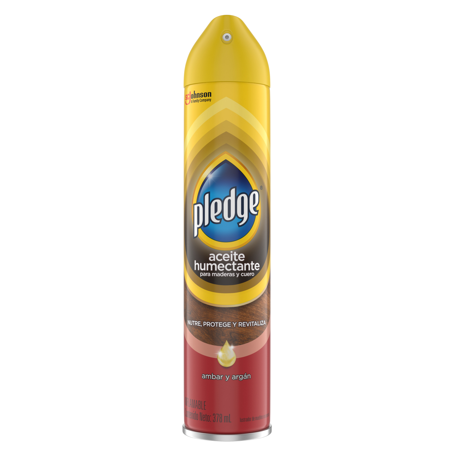 Pledge Lustrador Renovador de Muebles de Madera y Cuero en Aerosol Ámbar y Argán 378 mL