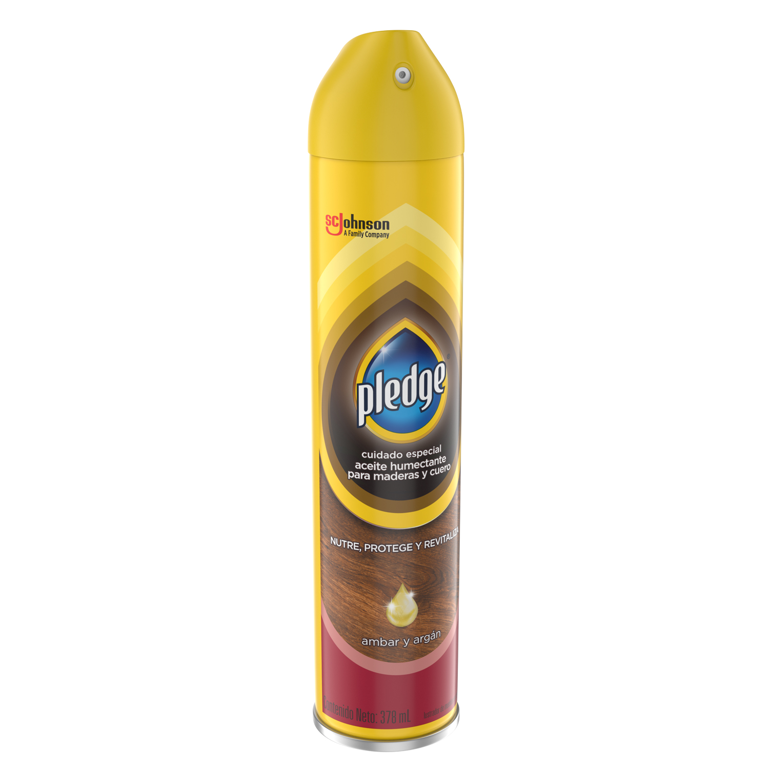 Pledge Lustrador Renovador de Muebles de Madera y Cuero en Aerosol Ámbar y Argán 378 mL
