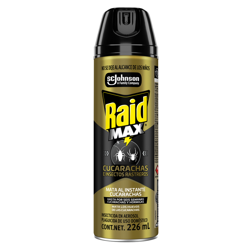 Raid Max® Insecticida en Aerosol, Mata Cucarachas e Insectos Rastreros, Plaguicida de Uso Domestico, 226 mL