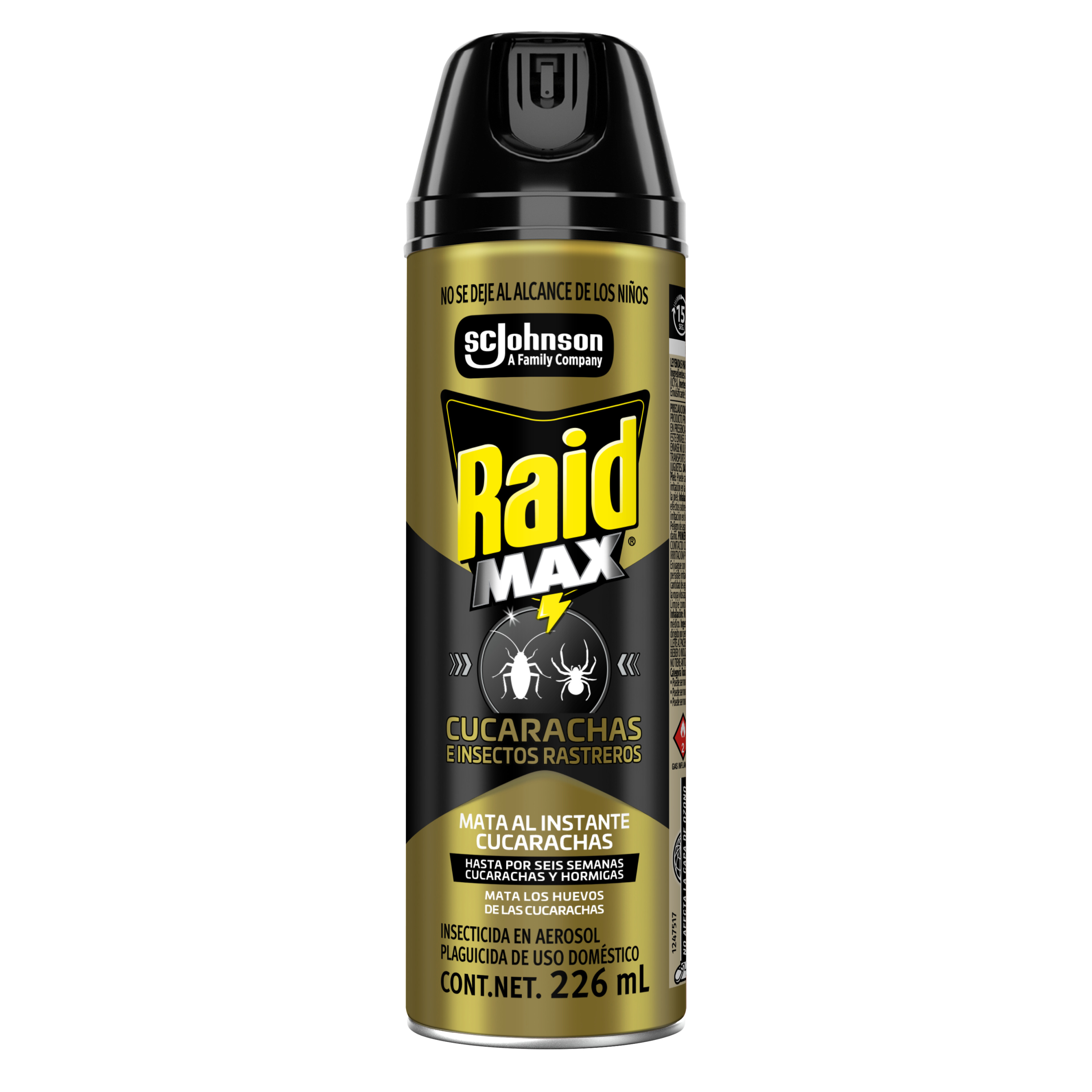 Raid Max® Insecticida en Aerosol, Mata Cucarachas e Insectos Rastreros, Plaguicida de Uso Domestico, 226 mL