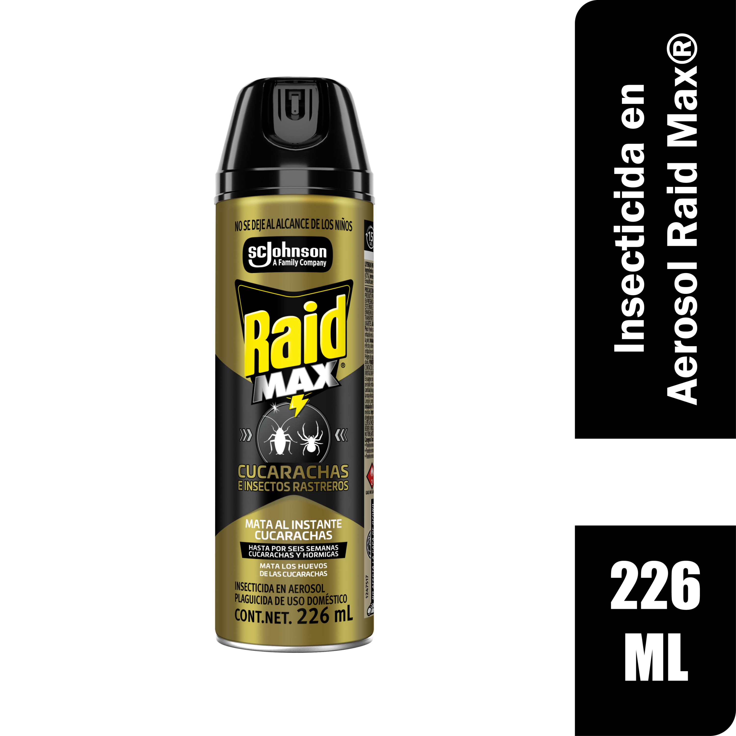 Raid Max® Insecticida en Aerosol, Mata Cucarachas e Insectos Rastreros, Plaguicida de Uso Domestico, 226 mL