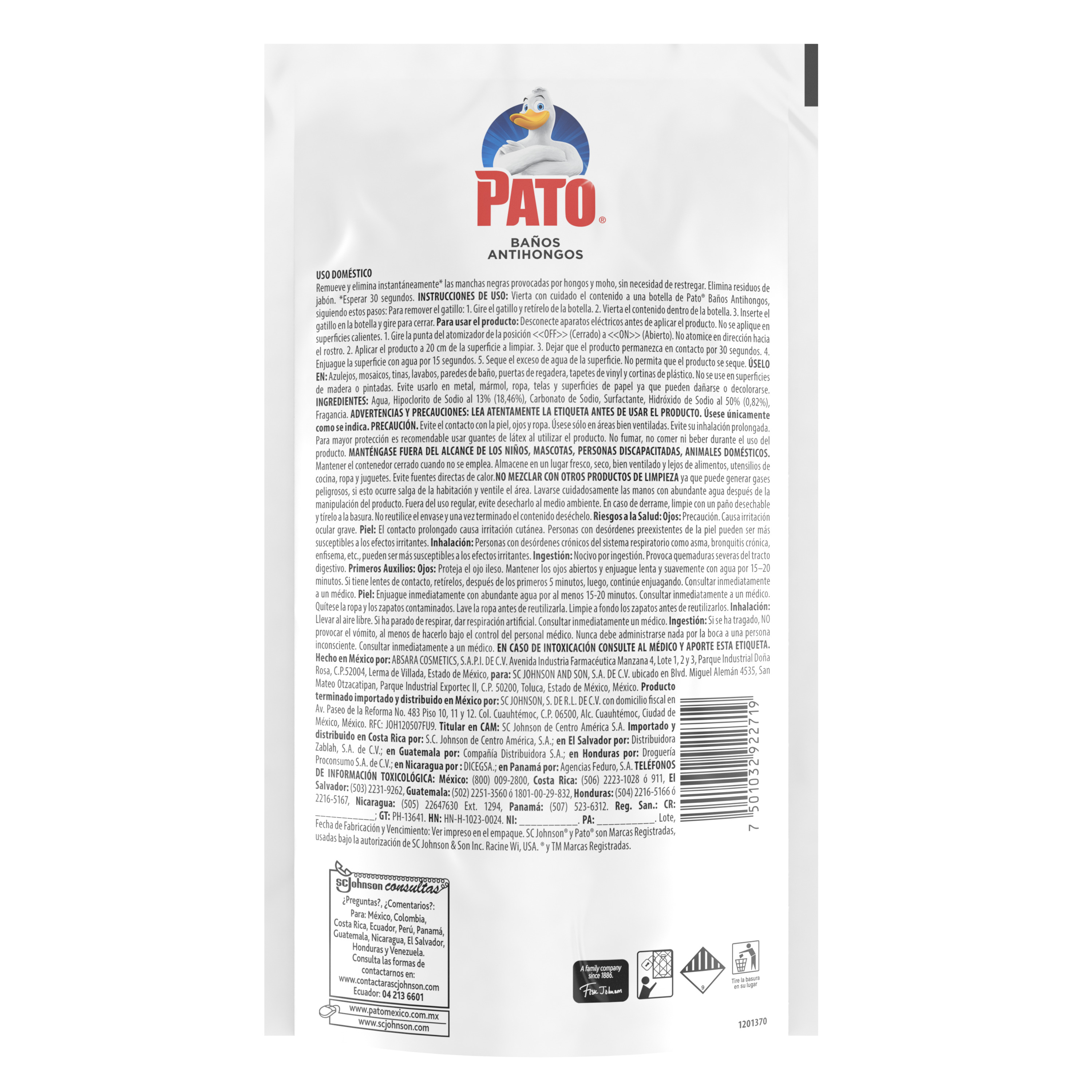 Pato Baño, Antihongos con cloro, Repuesto 500mL