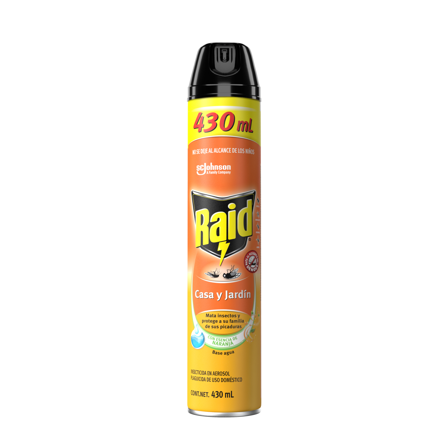 Raid Insecticida en Aerosol para Casa y Jardín, Mata Insectos, Plaguicida de Uso Domestico, Aroma Naranja, 430mL