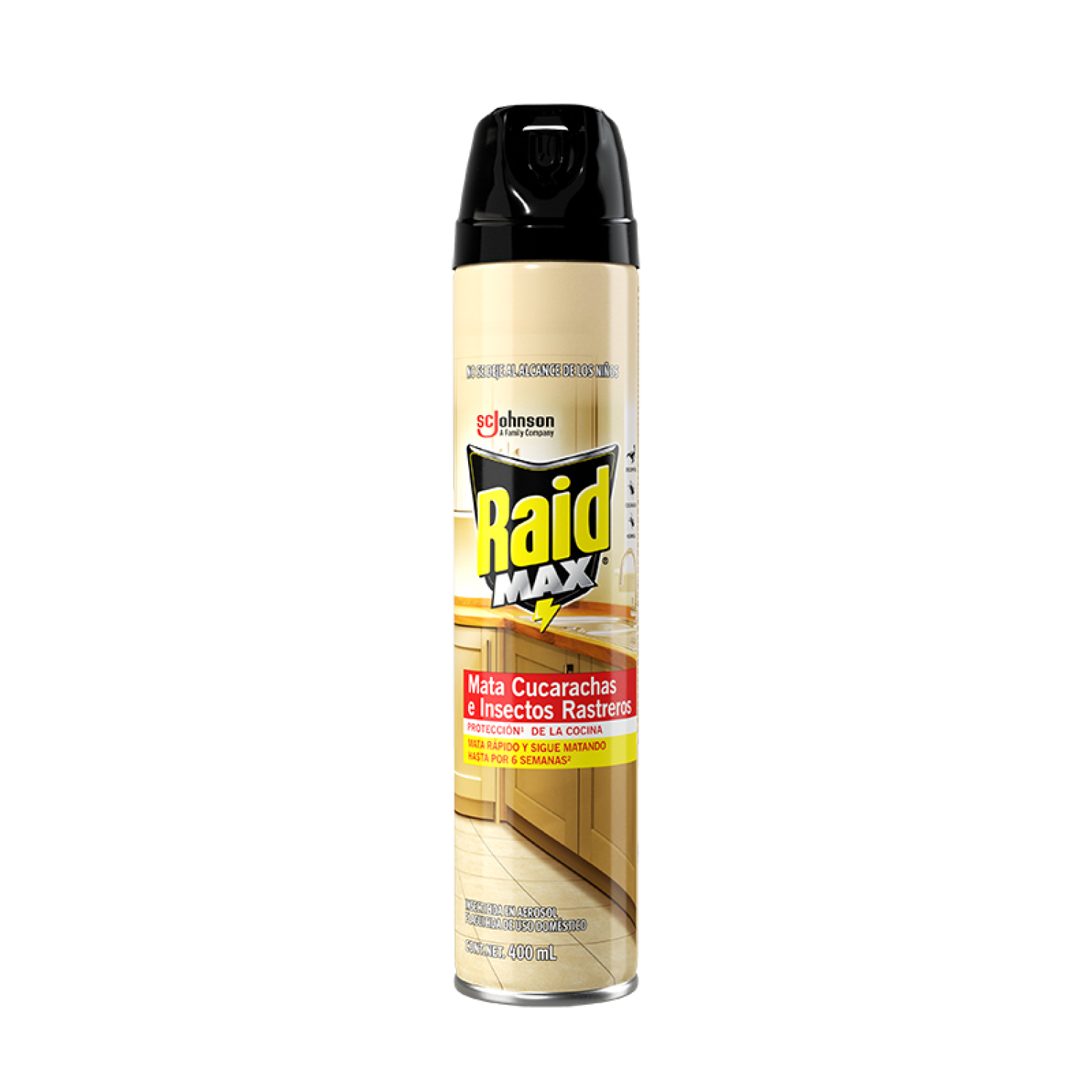 Raid Max® Insecticida en Aerosol, Mata Cucarachas y Insectos Rastreros, Plaguicida de Uso Domestico, 400mL