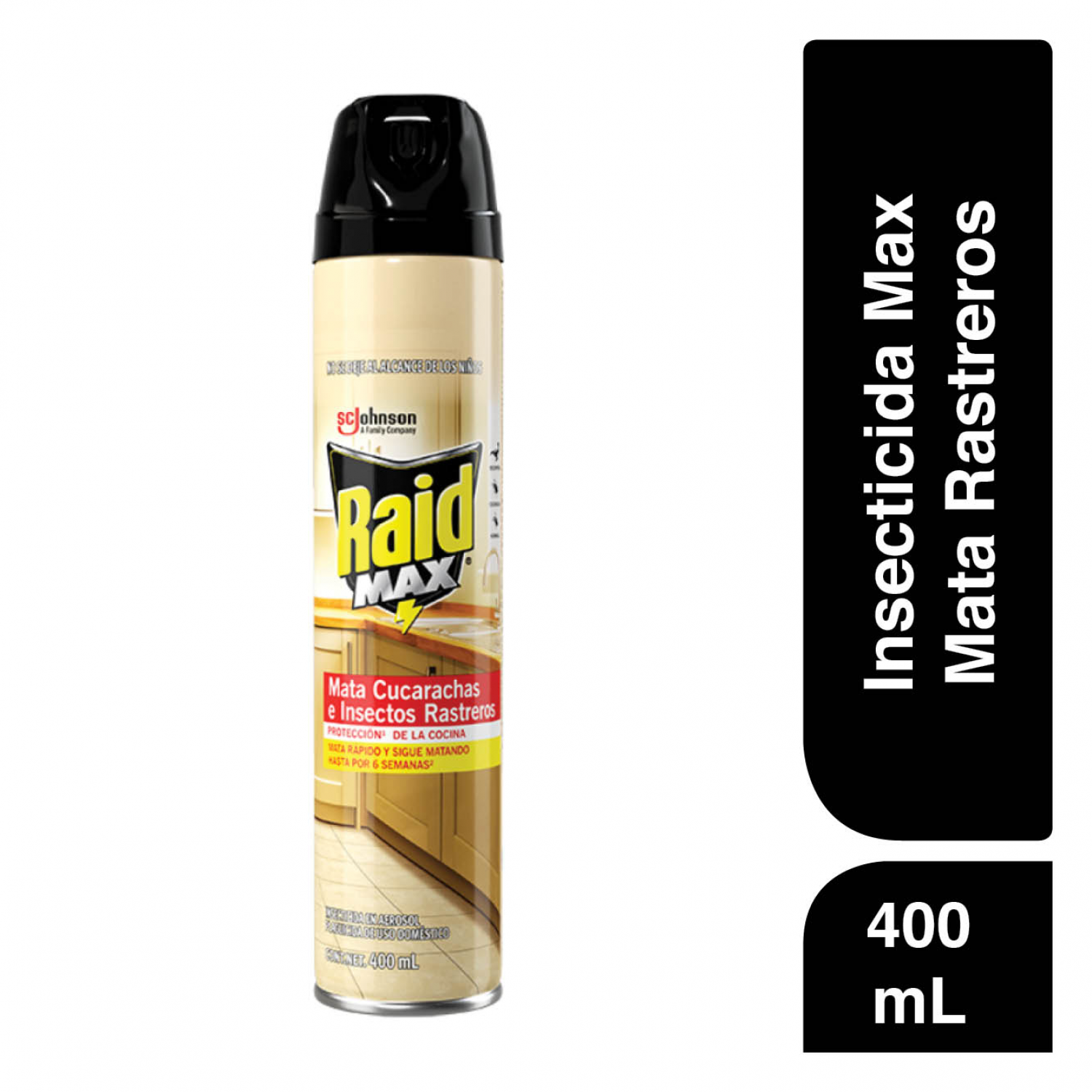 Raid Max® Insecticida en Aerosol, Mata Cucarachas y Insectos Rastreros, Plaguicida de Uso Domestico, 400mL