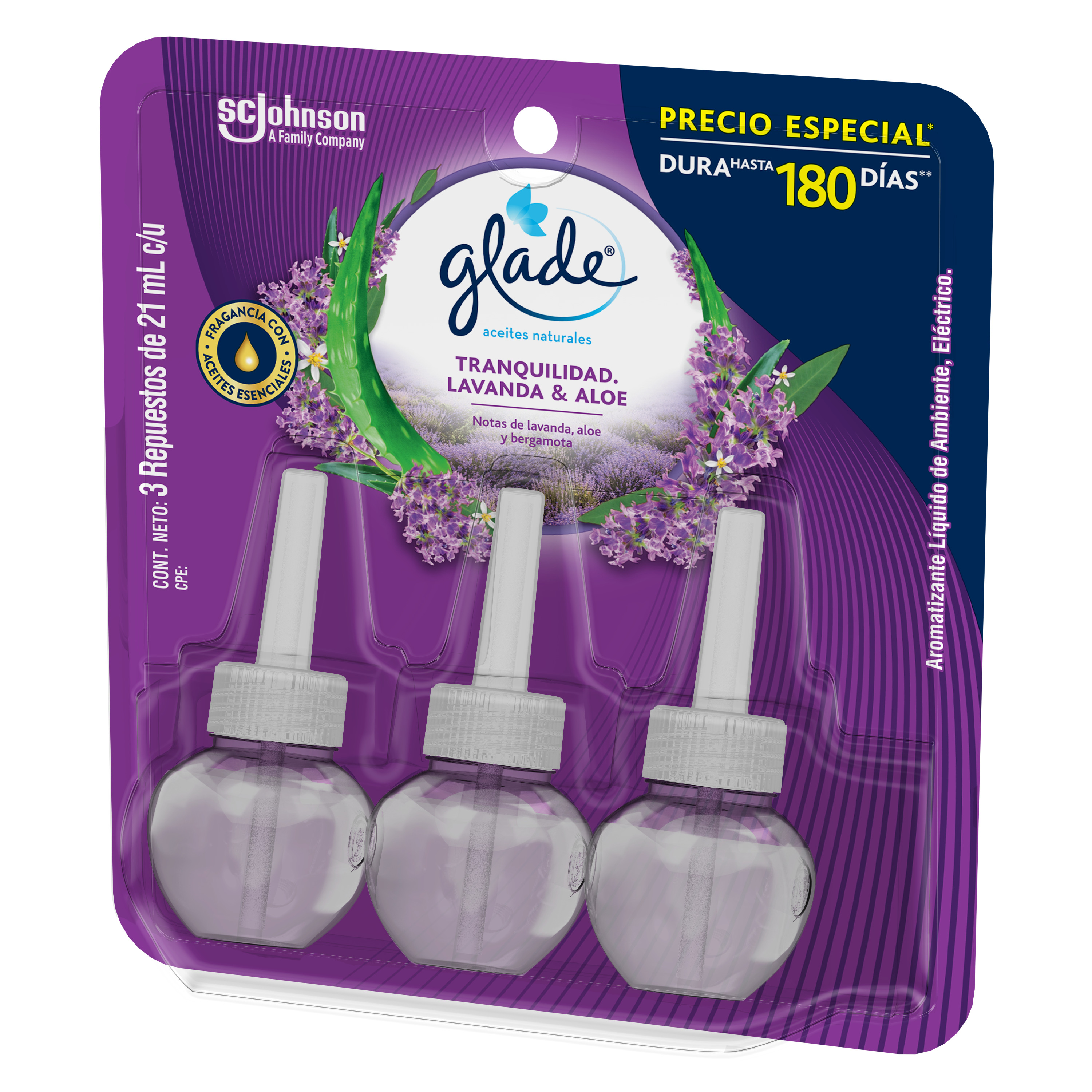 Glade Aceites Naturales 3 Repuestos Lavanda & Aloe 63 mL