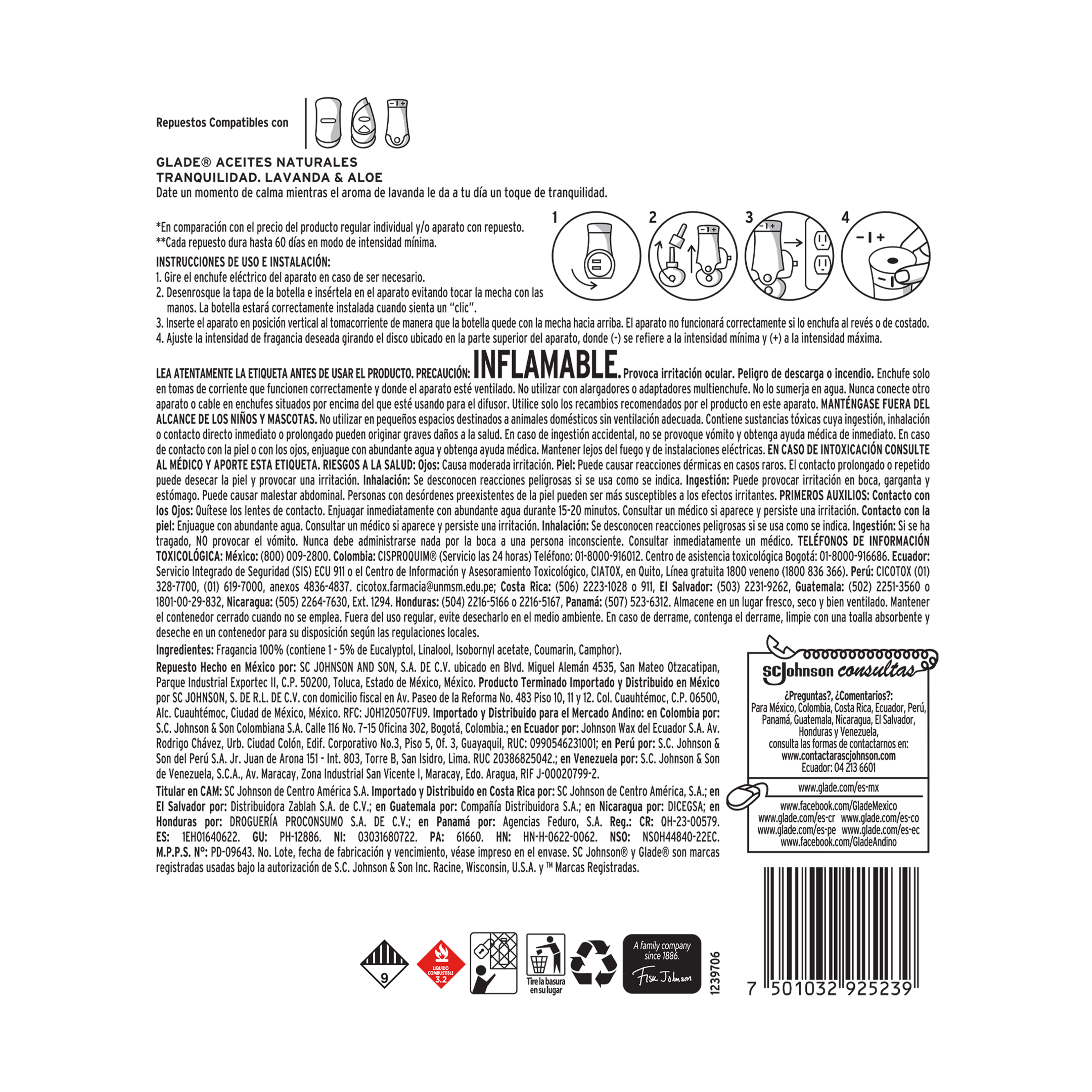 Glade Aceites Naturales 3 Repuestos Lavanda & Aloe 63 mL