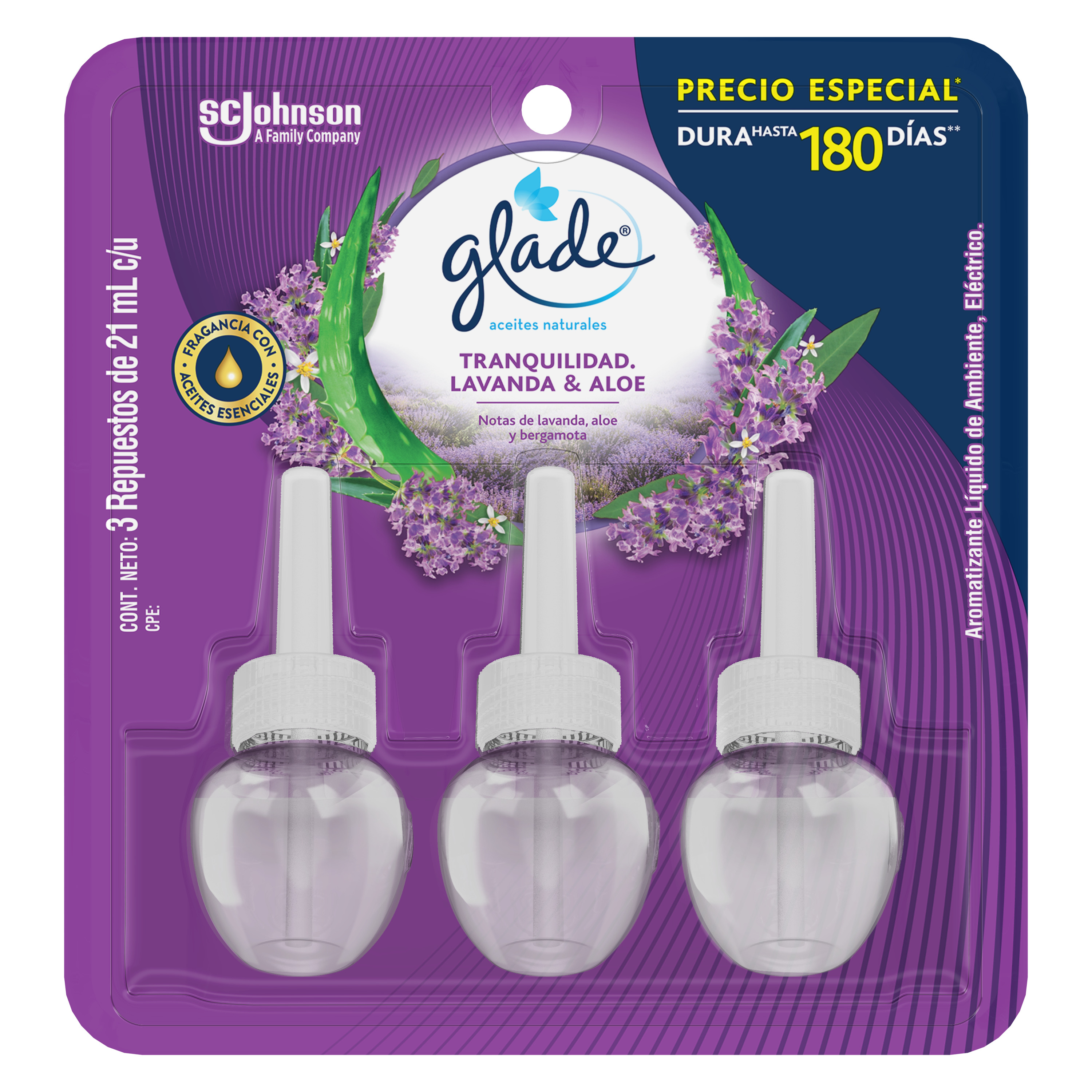 Glade Aceites Naturales 3 Repuestos Lavanda & Aloe 63 mL