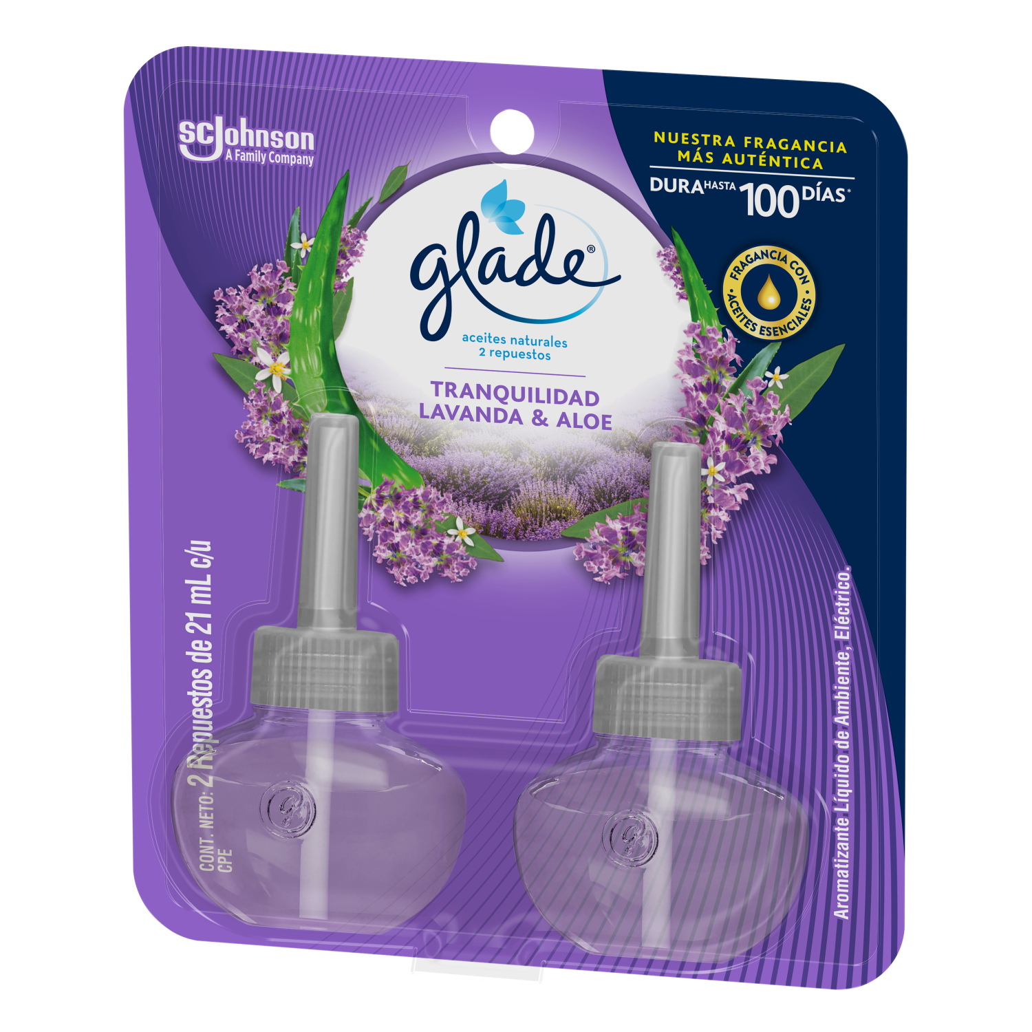 Glade Aromatizante Aceites Naturales Repuesto x2 Lavanda y Aloe 42 mL