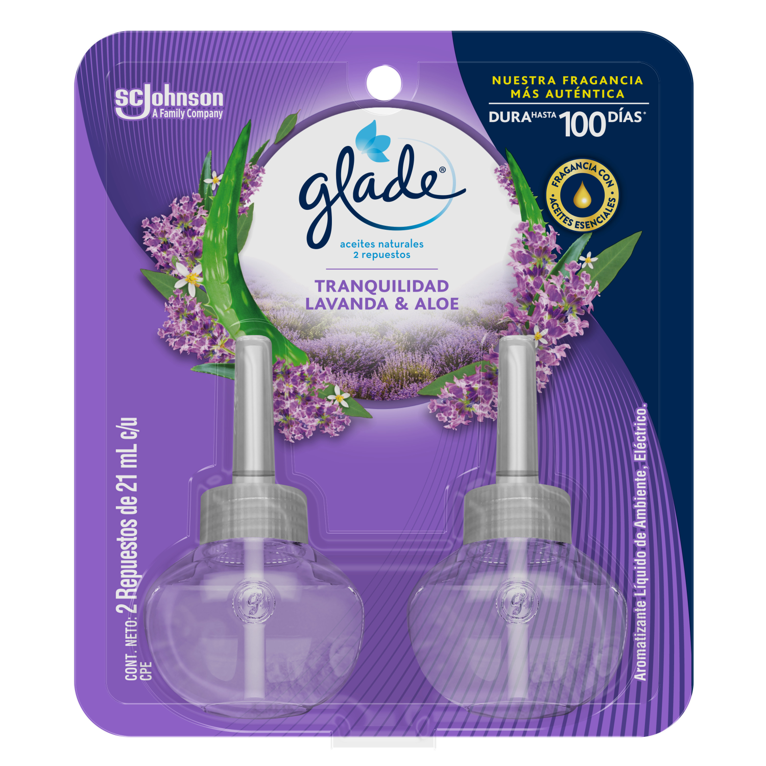 Glade Aromatizante Aceites Naturales Repuesto x2 Lavanda y Aloe 42 mL