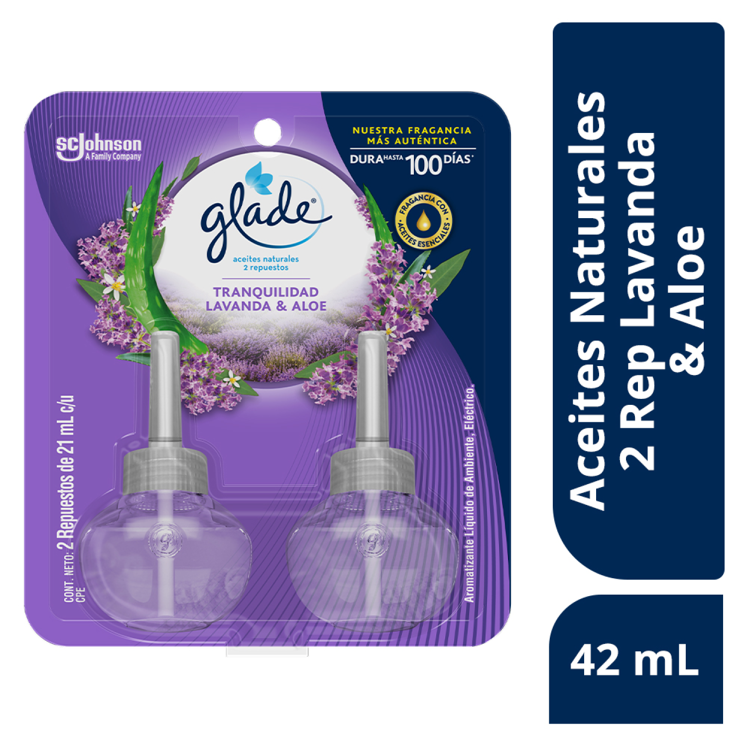 Glade Aromatizante Aceites Naturales Repuesto x2 Lavanda y Aloe 42 mL