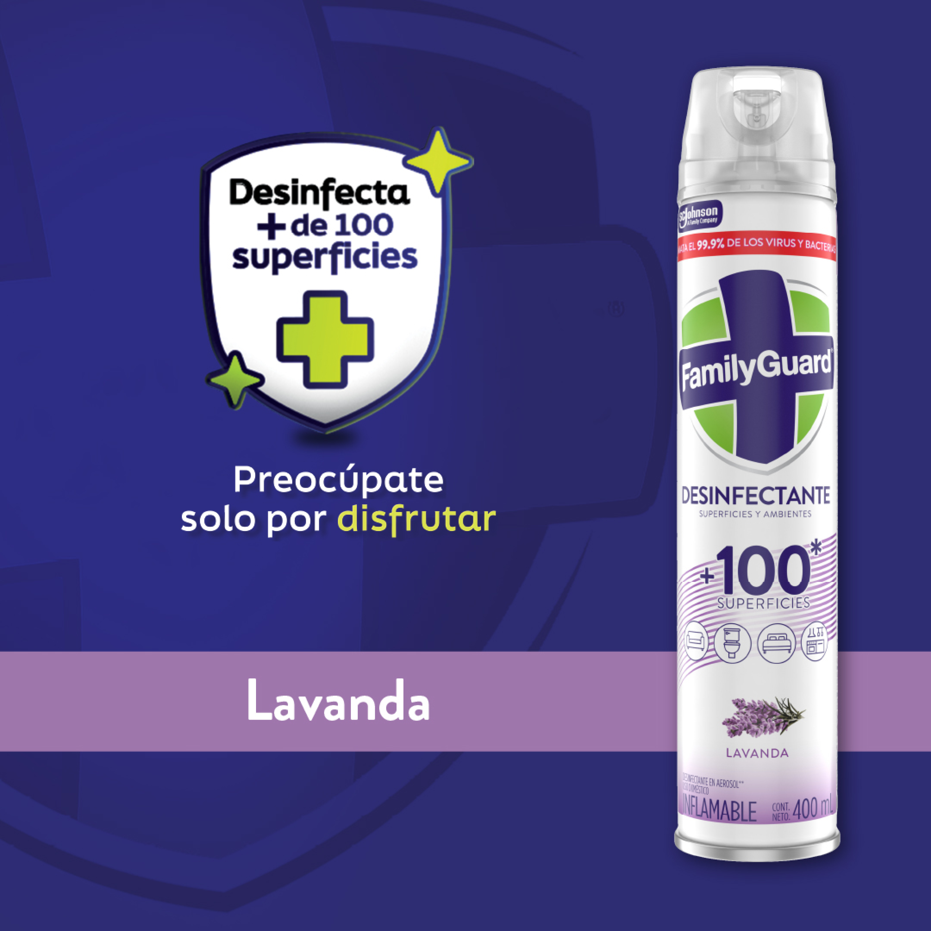 FamilyGuard Desinfectante y Eliminador de Olores en Aerosol Lavanda 400 ml