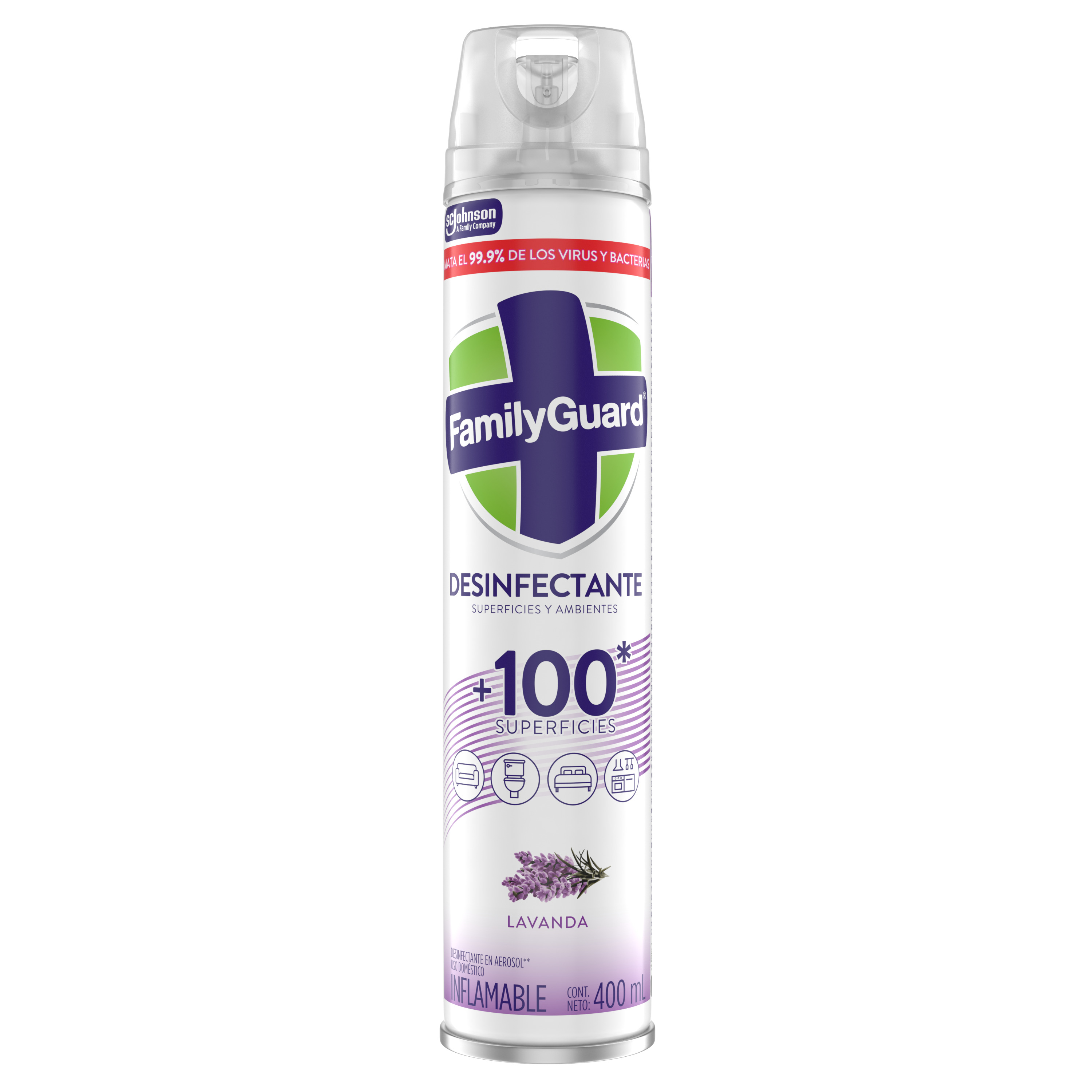 FamilyGuard Desinfectante y Eliminador de Olores en Aerosol Lavanda 400 ml