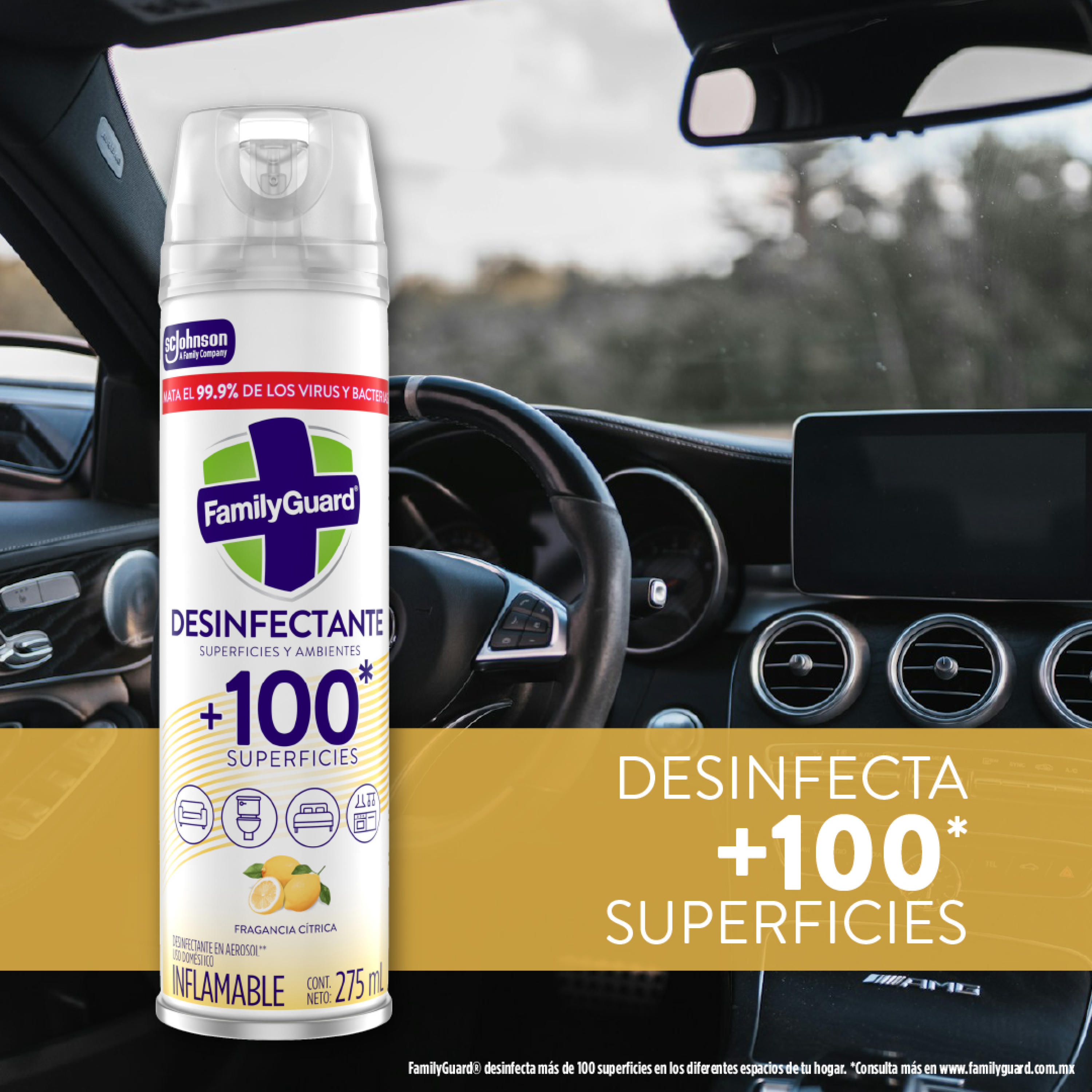 FamilyGuard Desinfectante y Eliminador de Olores en Aerosol Cítrico 275 ml