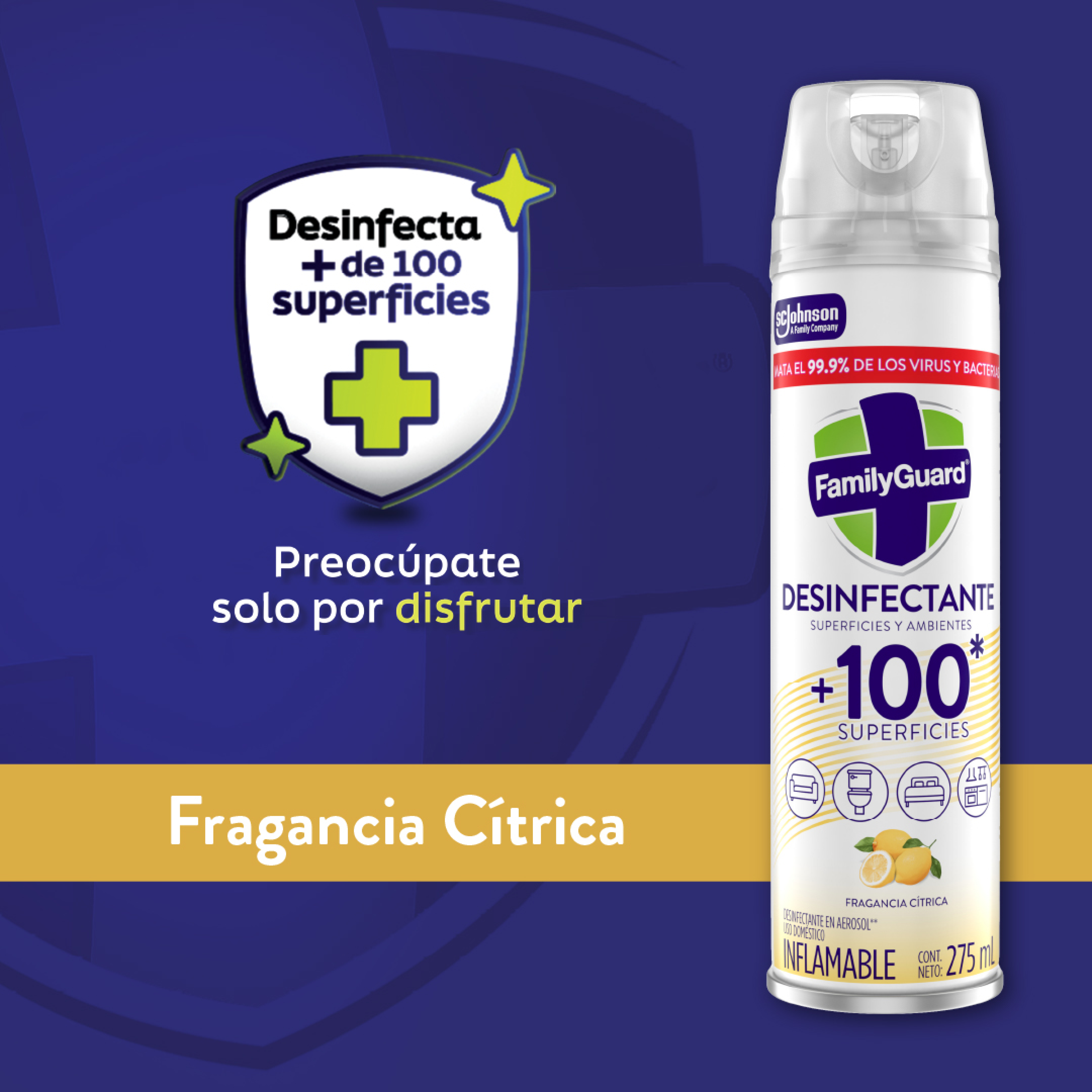 FamilyGuard Desinfectante y Eliminador de Olores en Aerosol Cítrico 275 ml
