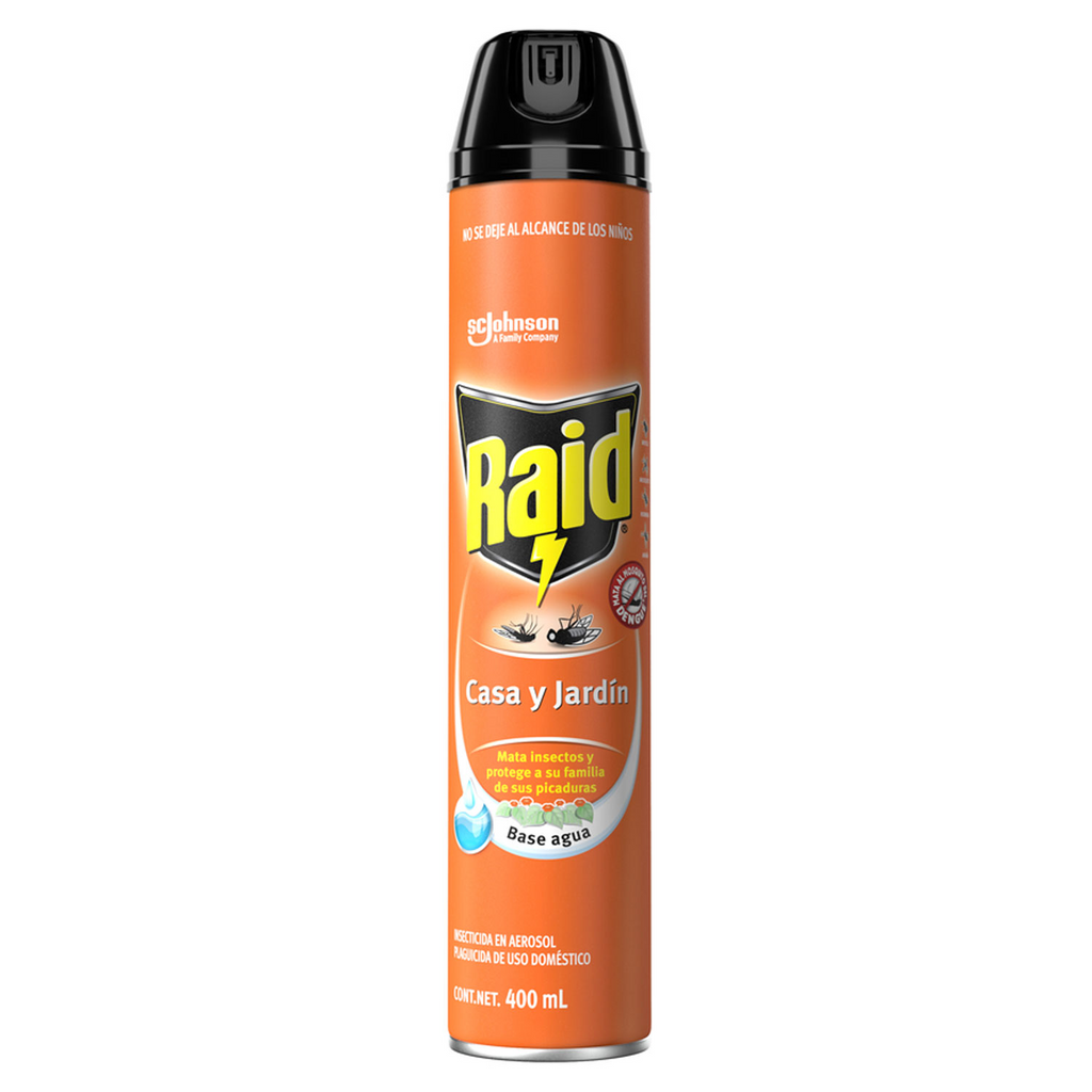 Raid®Insecticida en Aerosol para Casa y Jardín, Mata Insectos Voladores y Rastreros, Plaguicida de Uso Domestico, 400mL