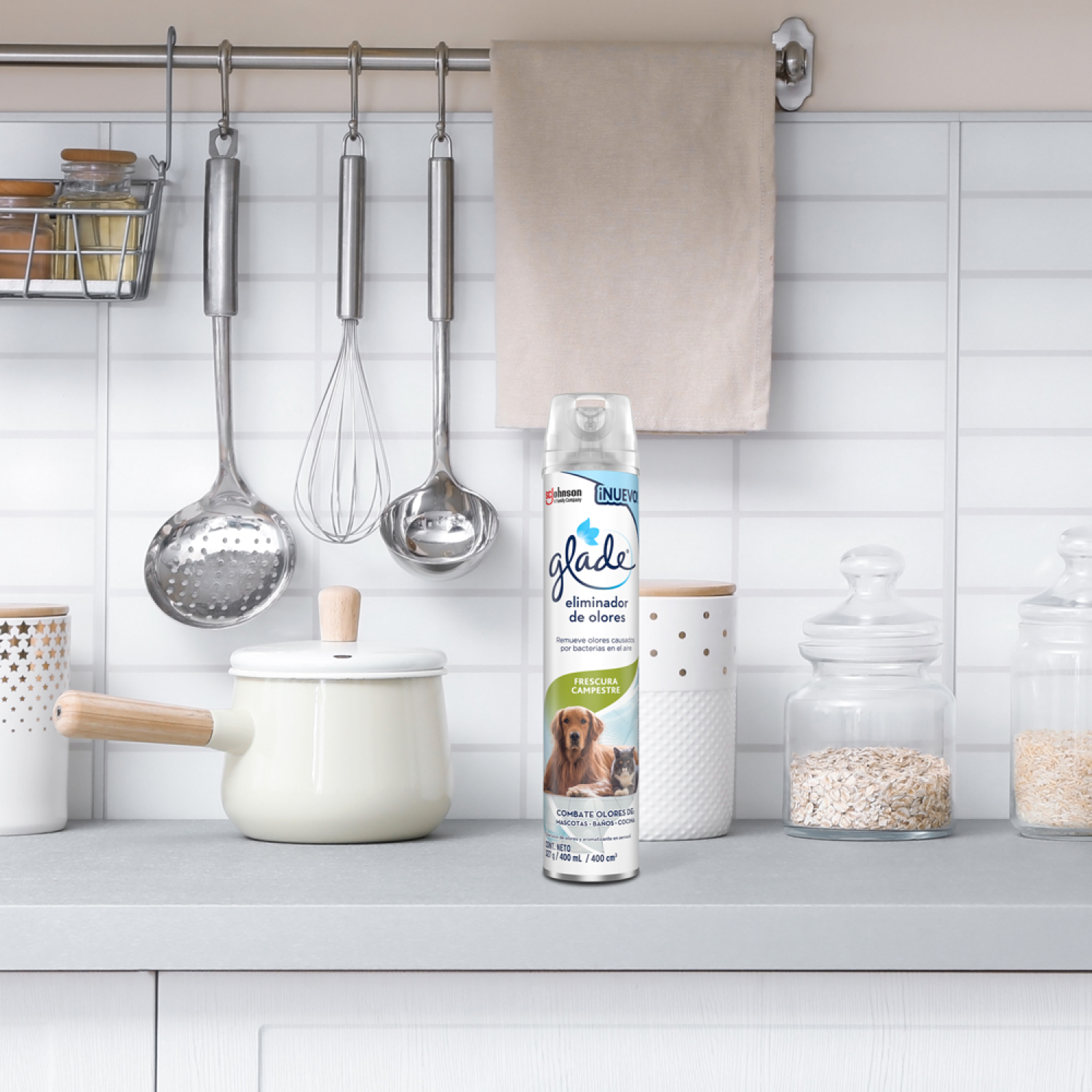 Glade Aromatizante Eliminador de olores aerosol frescura campestre, 400 ml