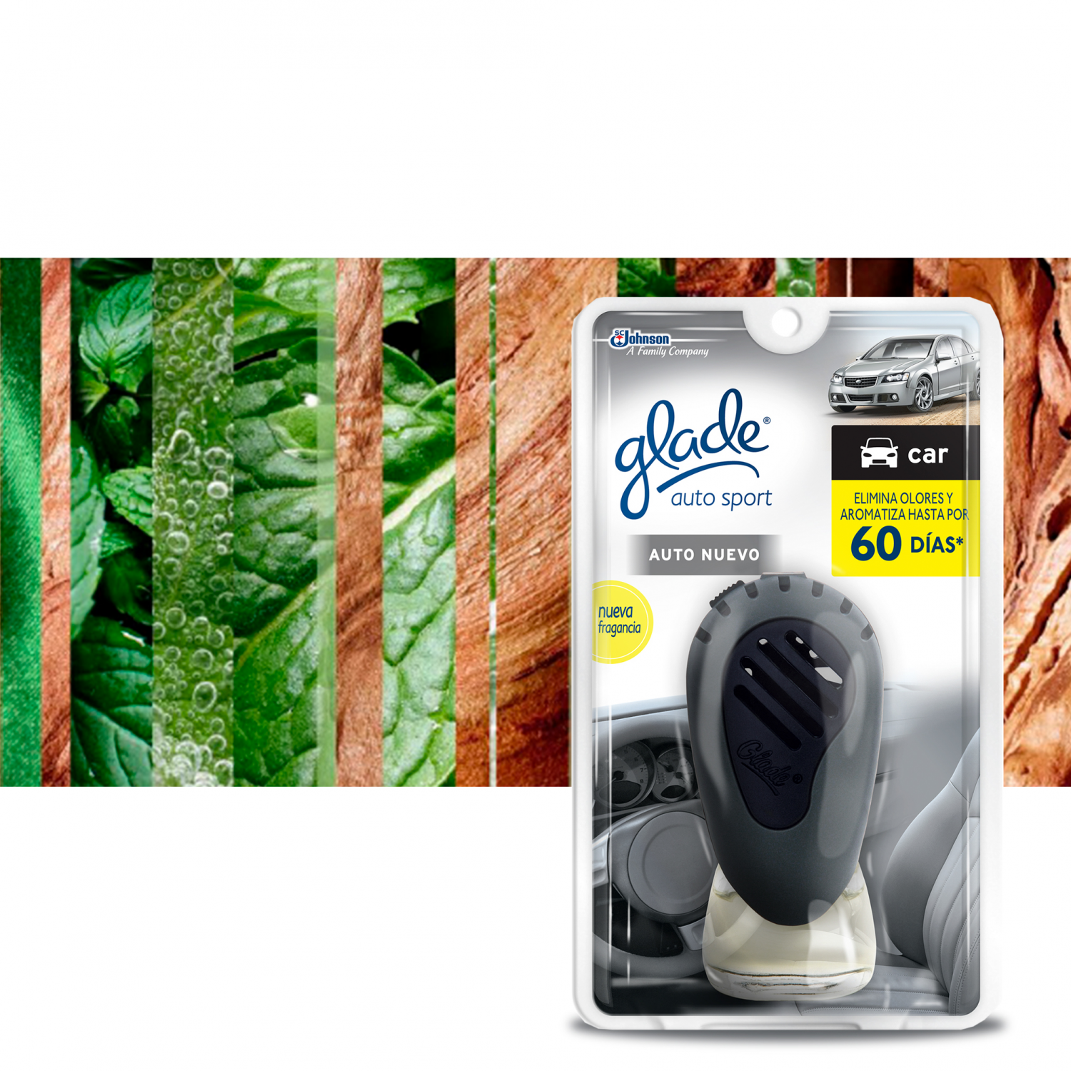 Glade Aromatizante para Carro Auto Sport Aparato Auto Nuevo 7ml