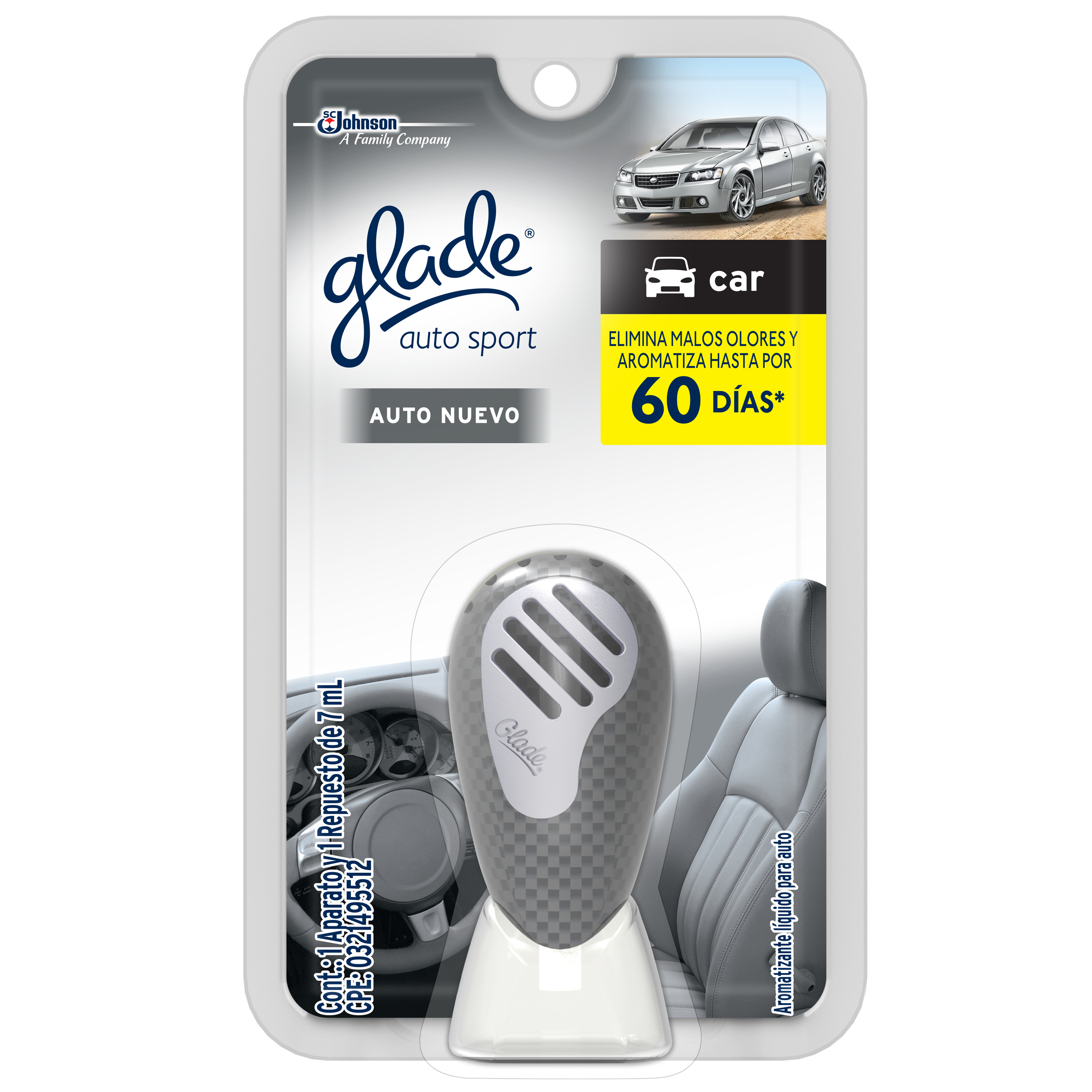 Glade Aromatizante para Carro Auto Sport Aparato Auto Nuevo 7ml