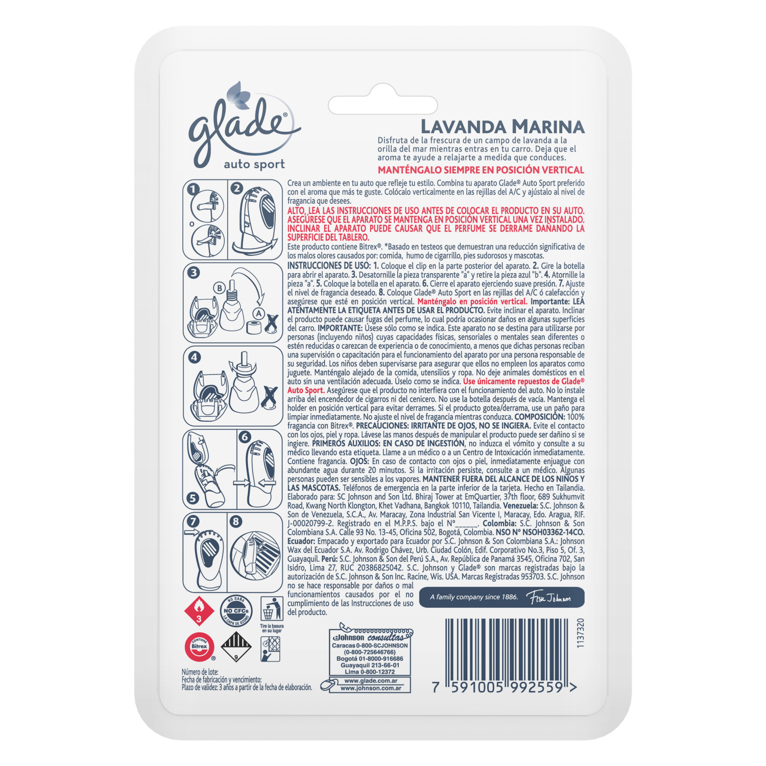 Glade Aromatizante para Carro Auto Sport Aparato Lavanda Marina 7ml