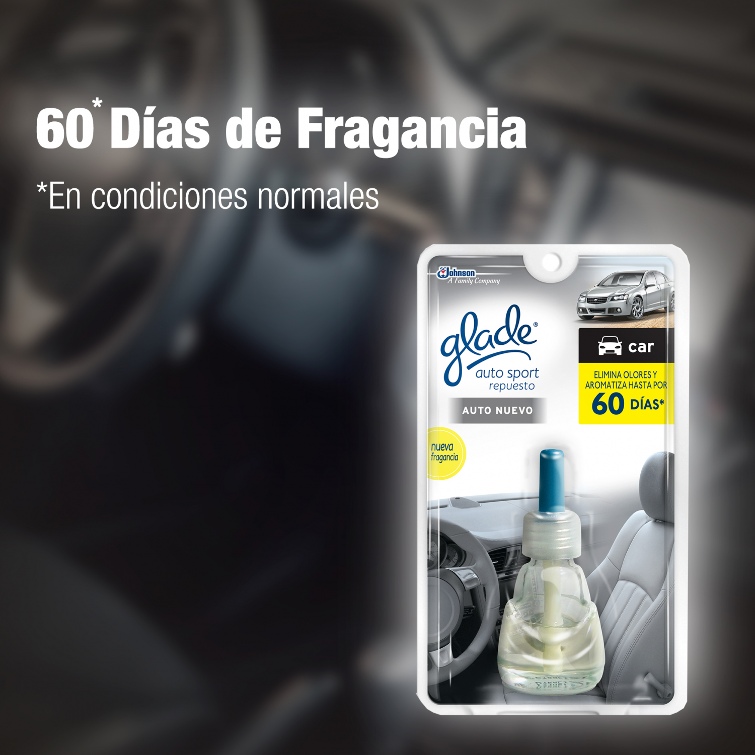 Glade Aromatizante para Carro Auto Sport Repuesto Auto Nuevo 7ml