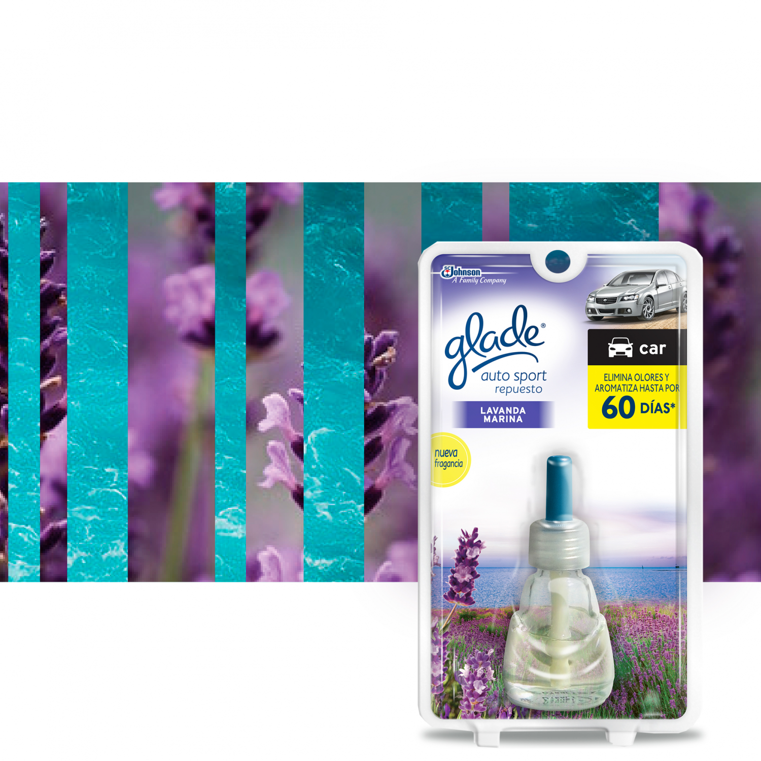 Glade Aromatizante para Carro Auto Sport Repuesto Lavanda Marina 7ml